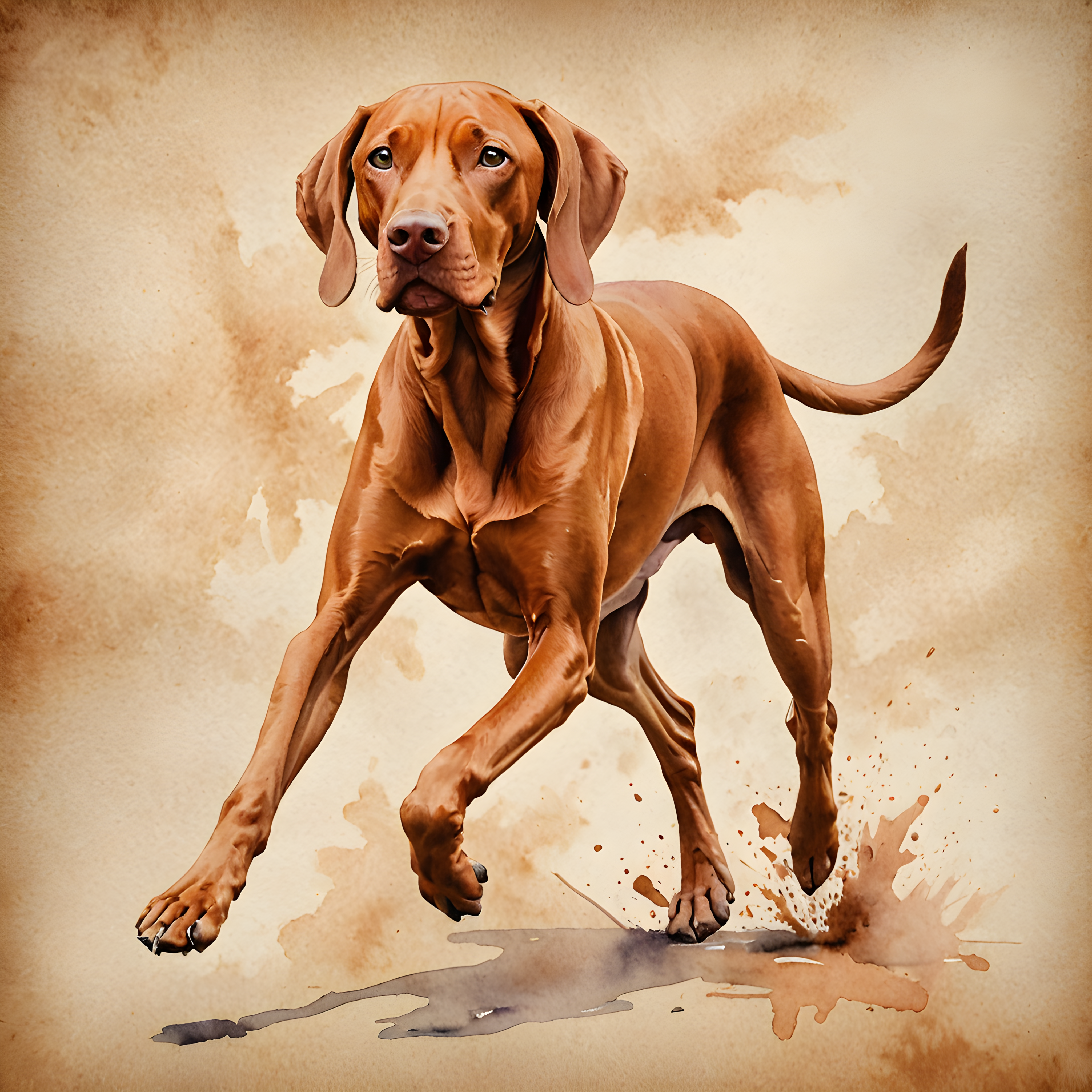 Vizsla — Watercolor (Energetic)