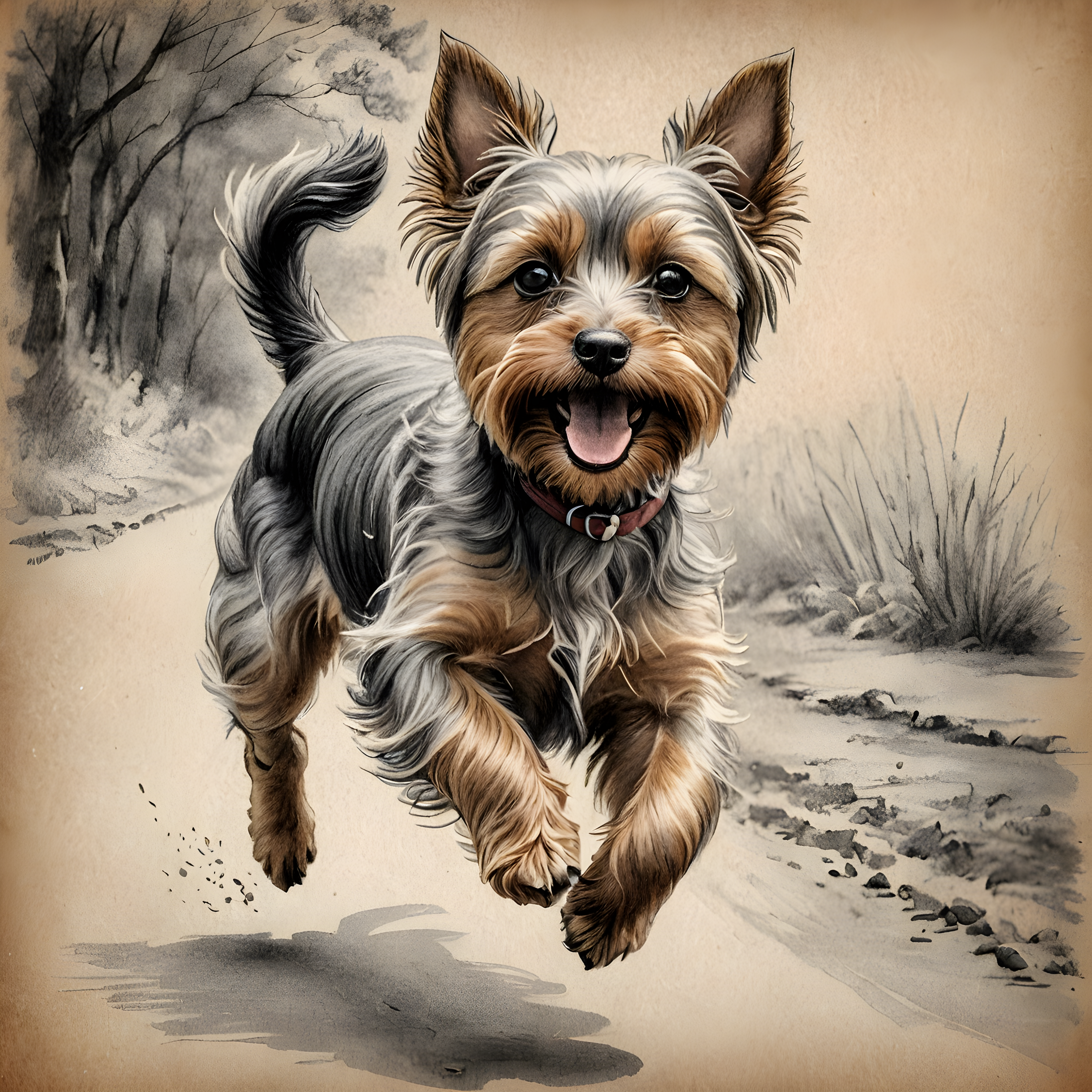 Yorkshire Terrier — Pencil Sketch (Romantic)