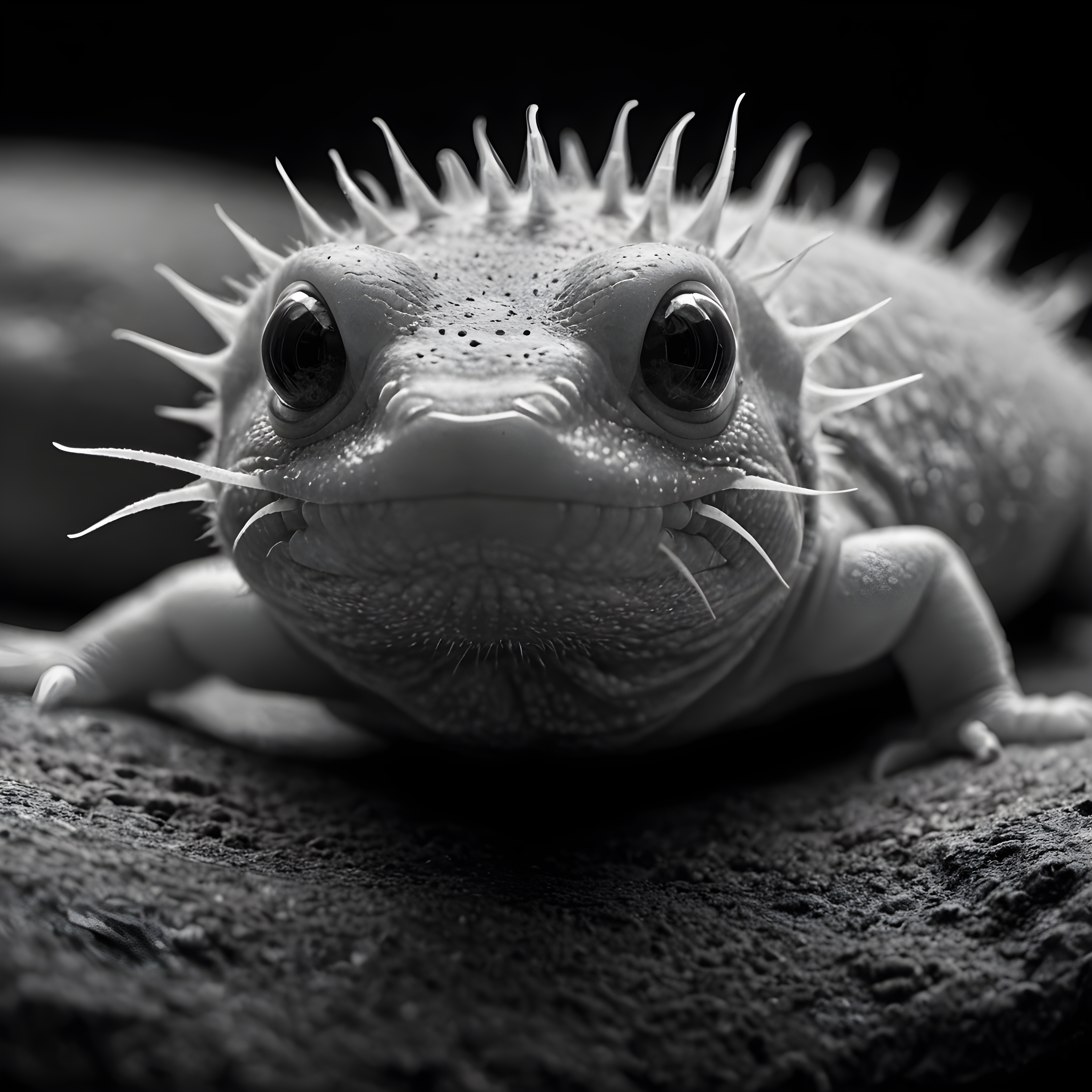Axolotl — Black & White (Sleepy)