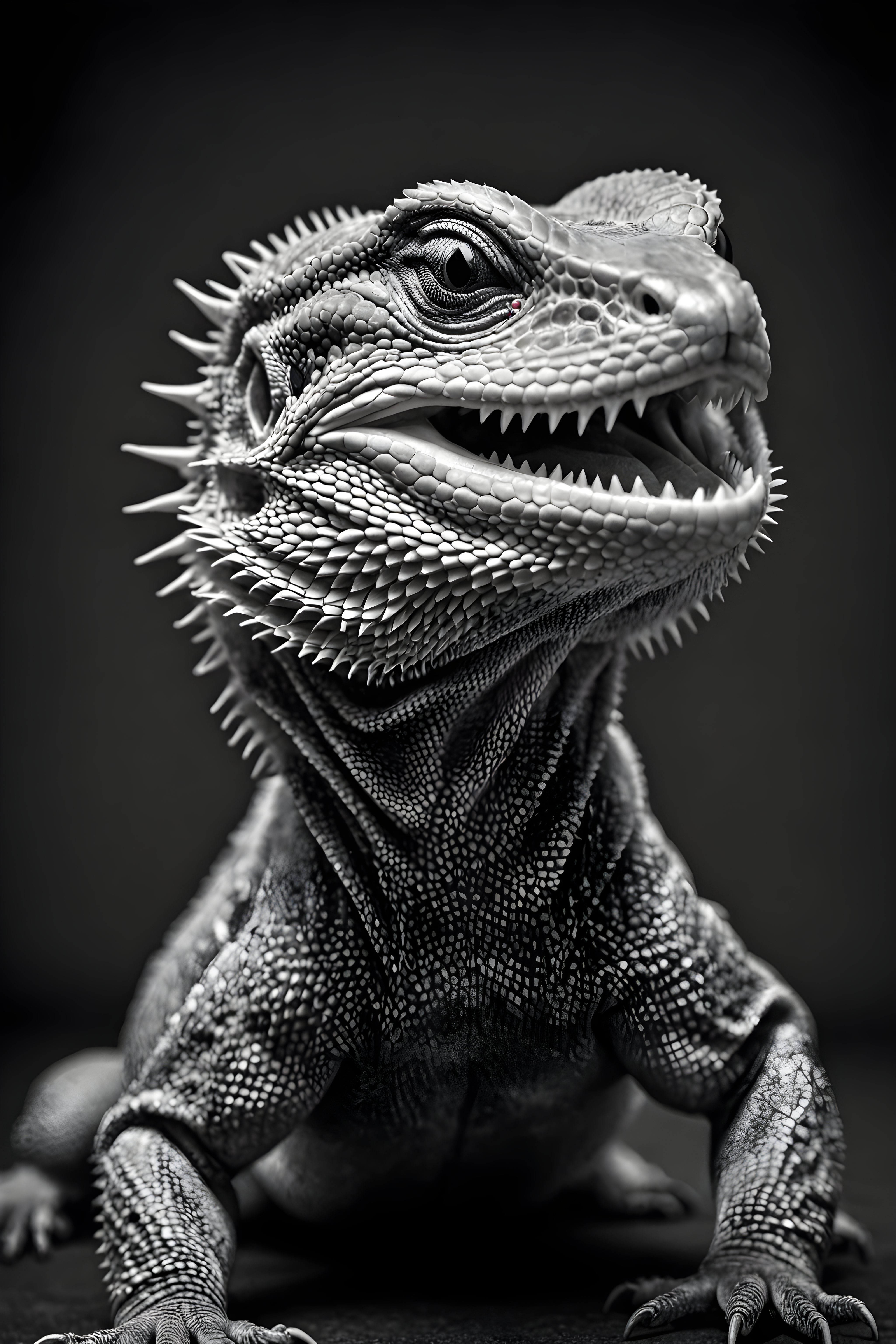 Bearded Dragon — Black & White (Happy)