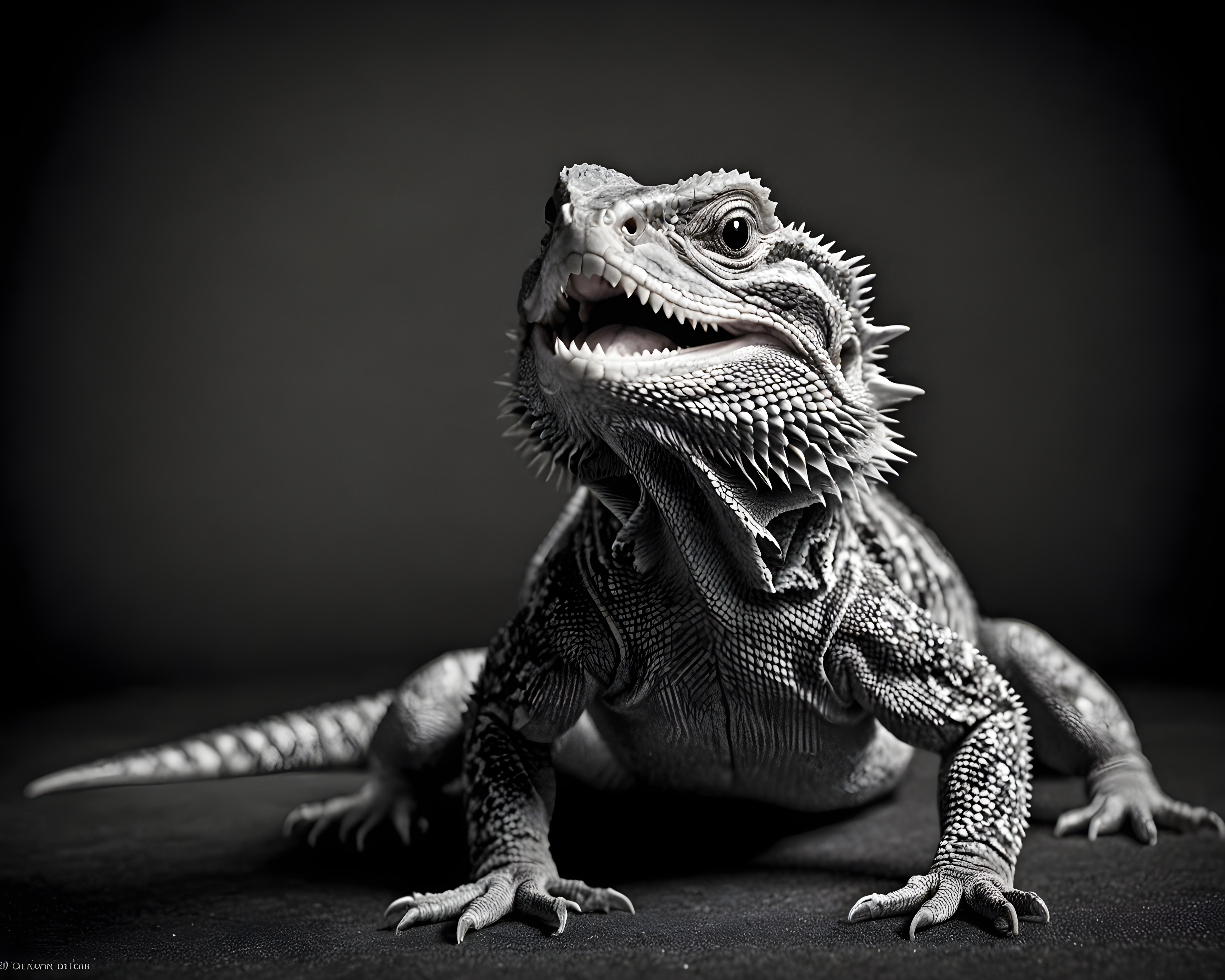 Bearded Dragon — Black & White (Happy)