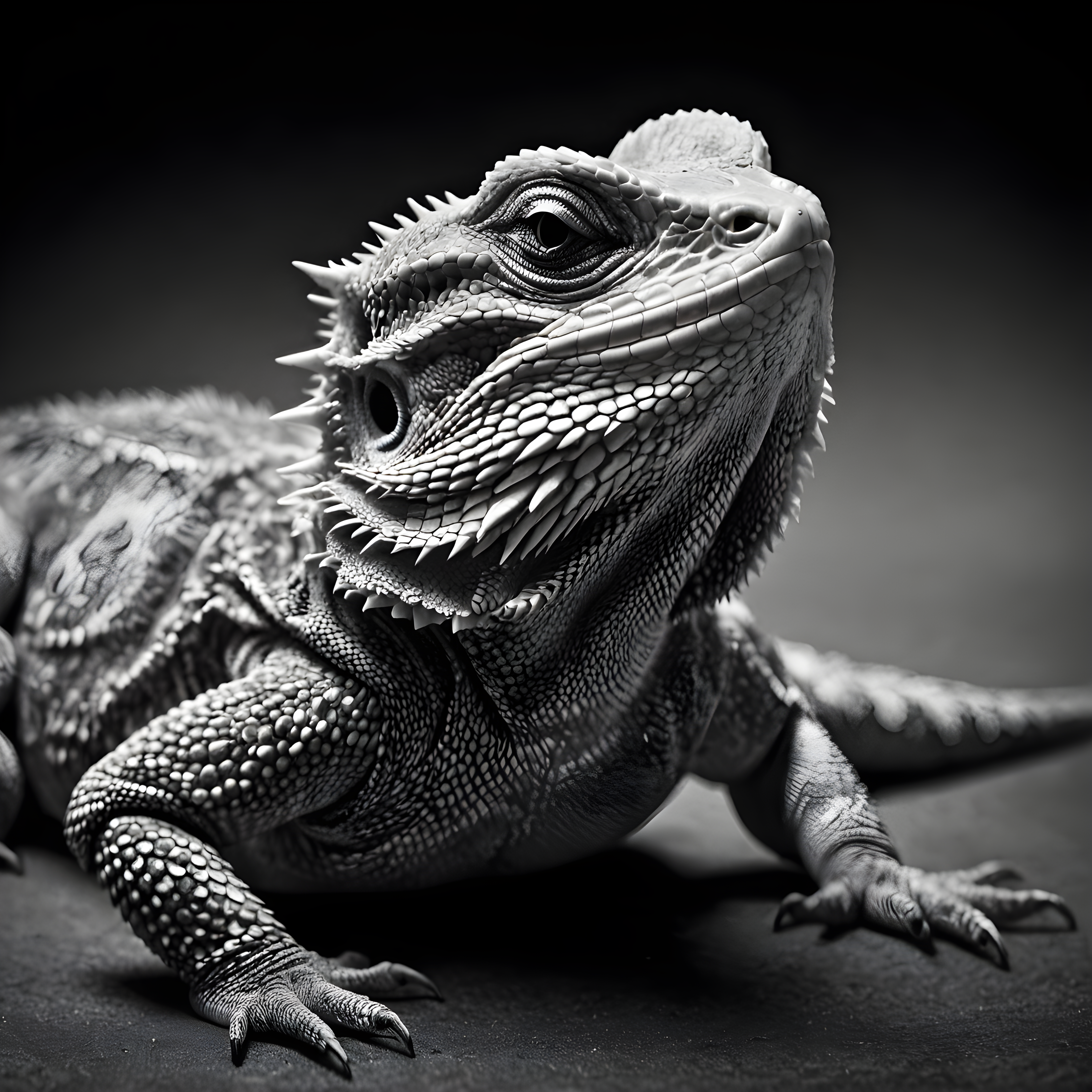 Bearded Dragon — Black & White (Sleepy)
