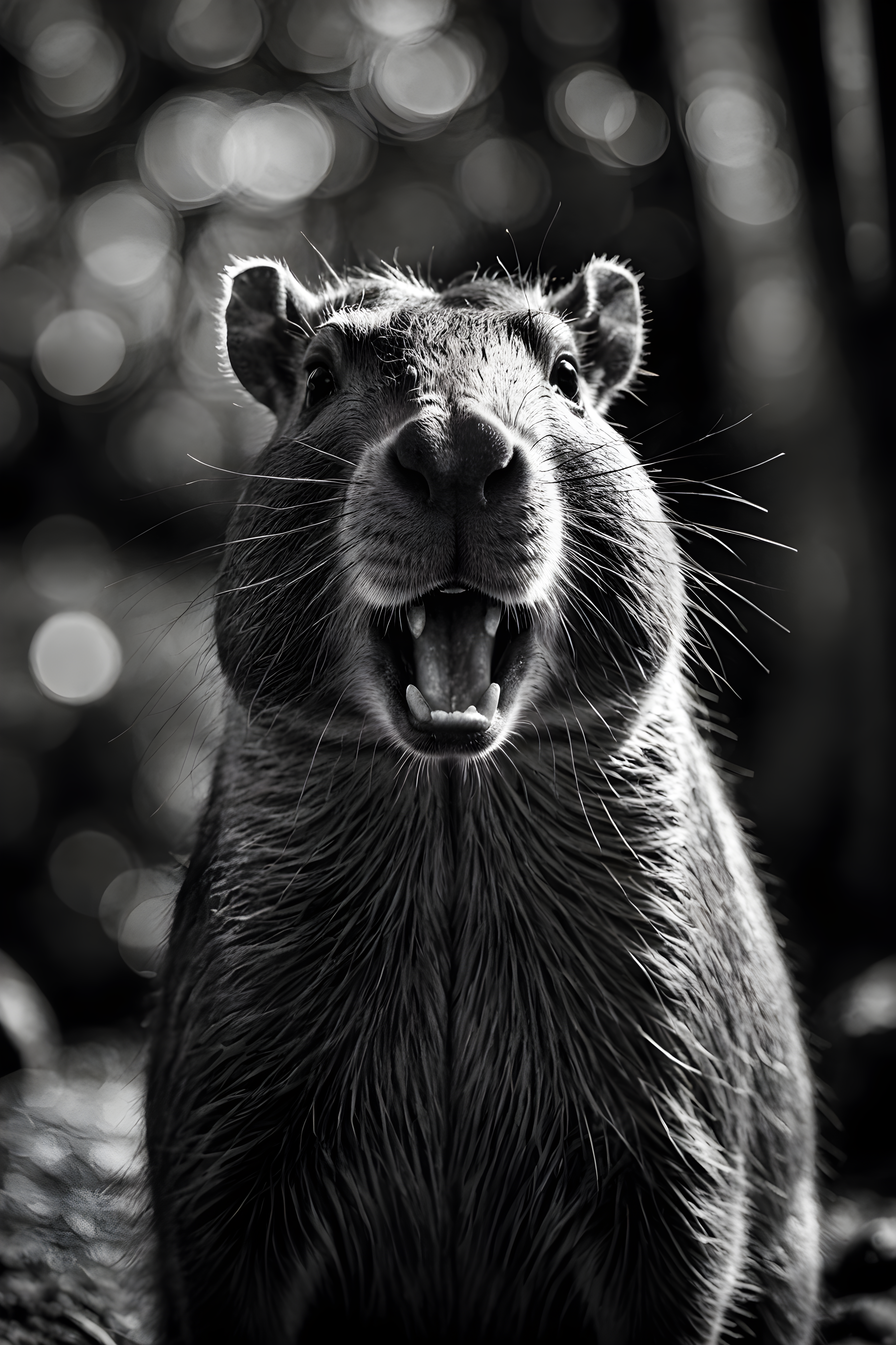 Capybara — Black & White (Happy)