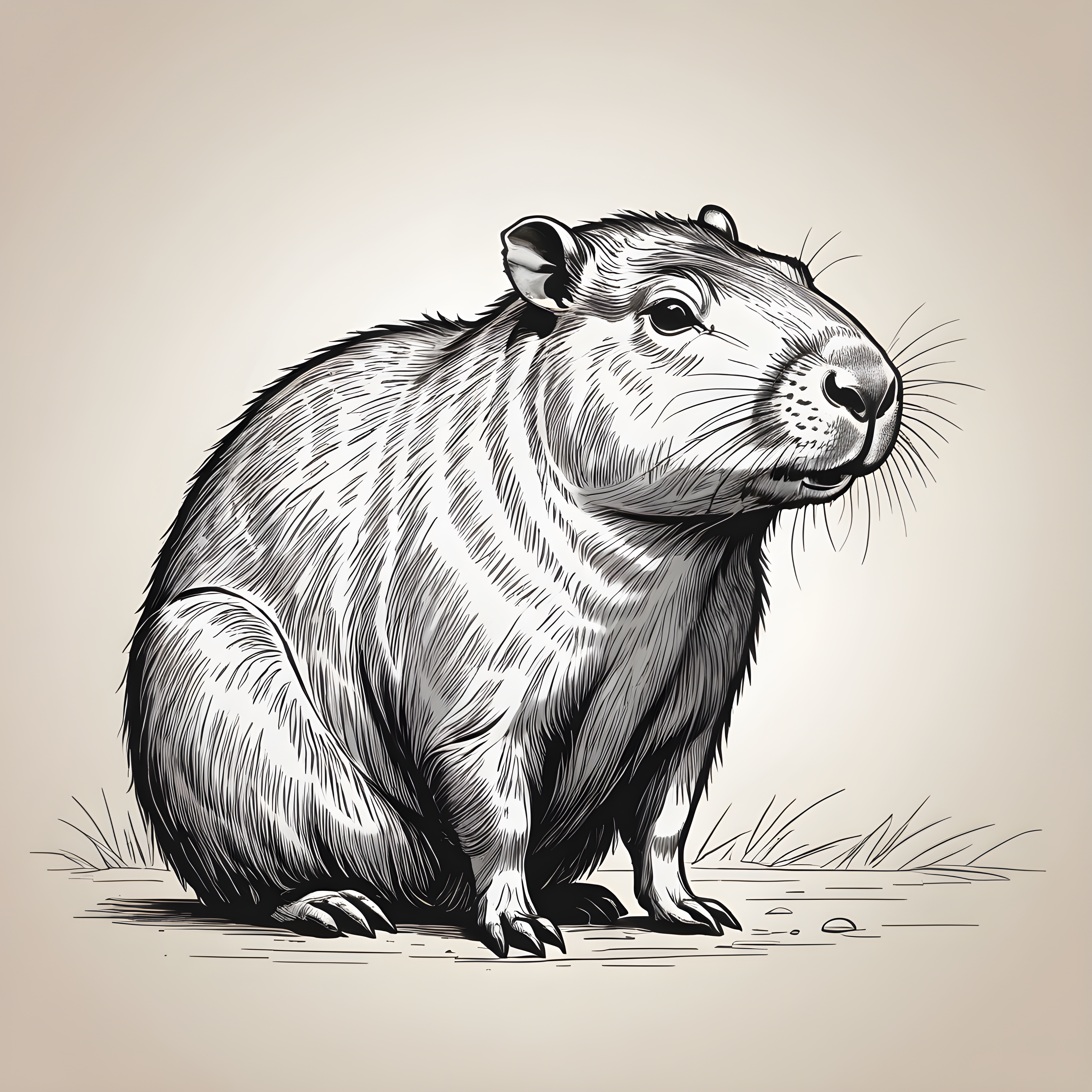 Capybara — Line Art (Sleepy)