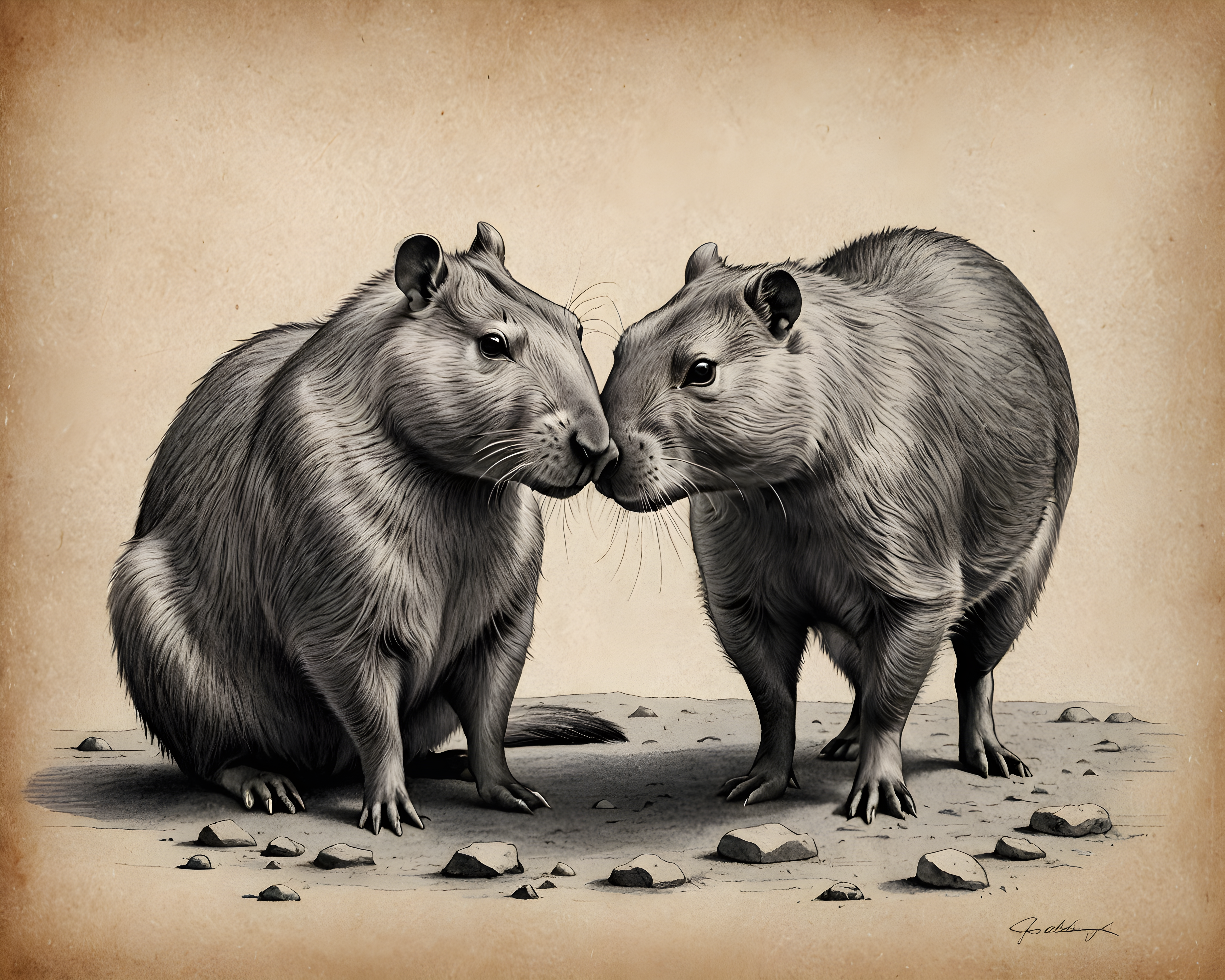 Capybara — Pencil Sketch (Romantic)