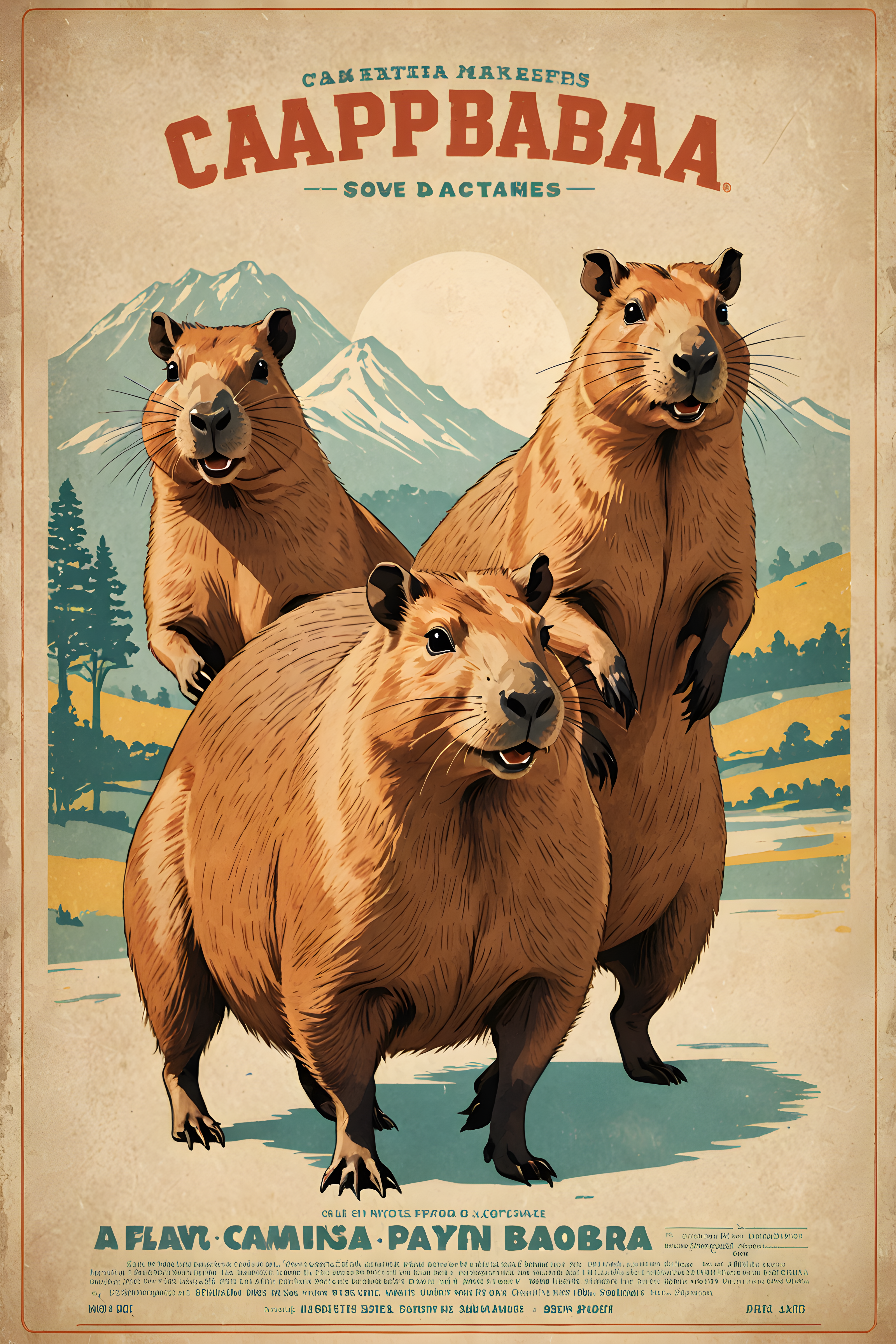 Capybara — Vintage Poster (Energetic)