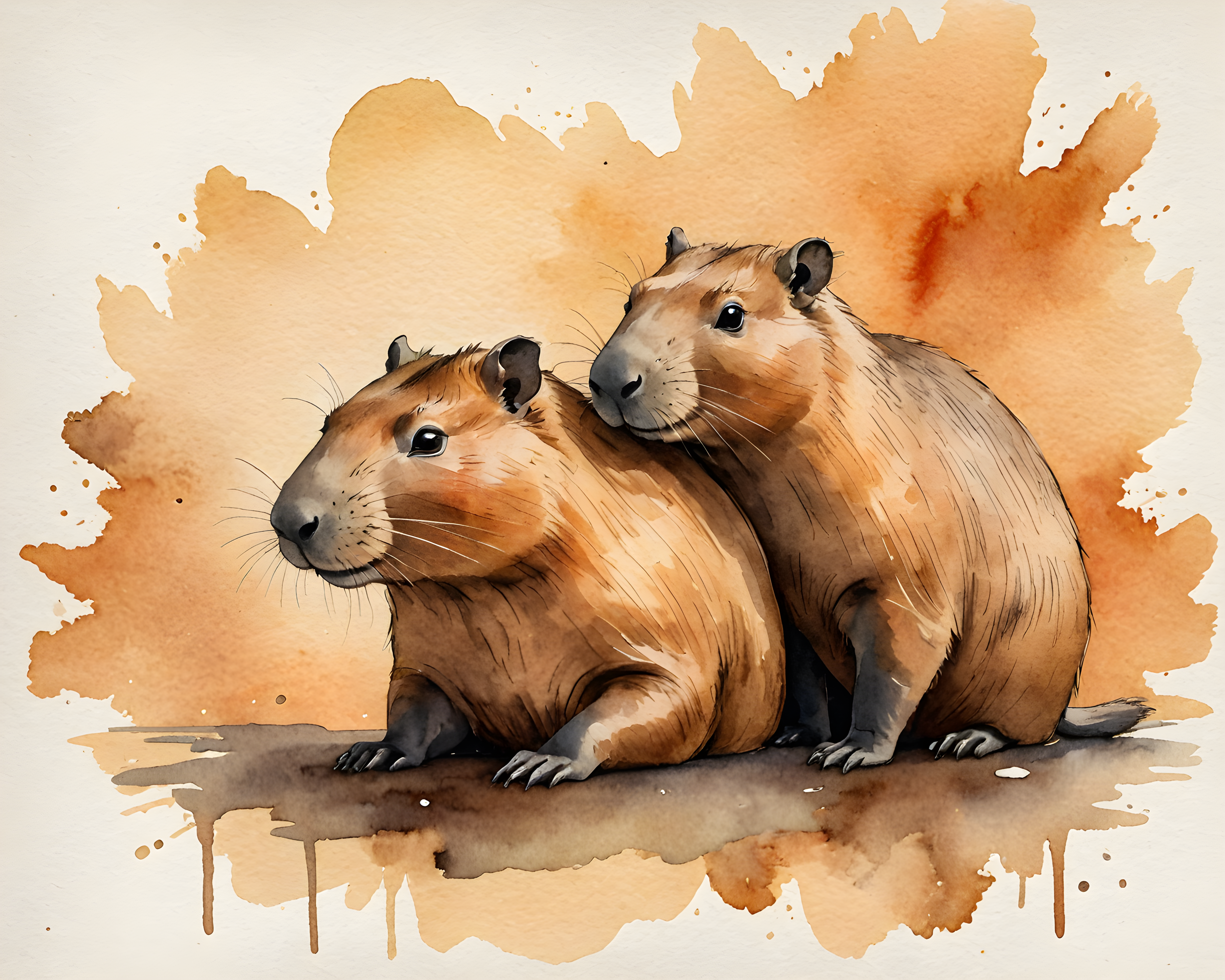 Capybara — Watercolor (Sleepy)