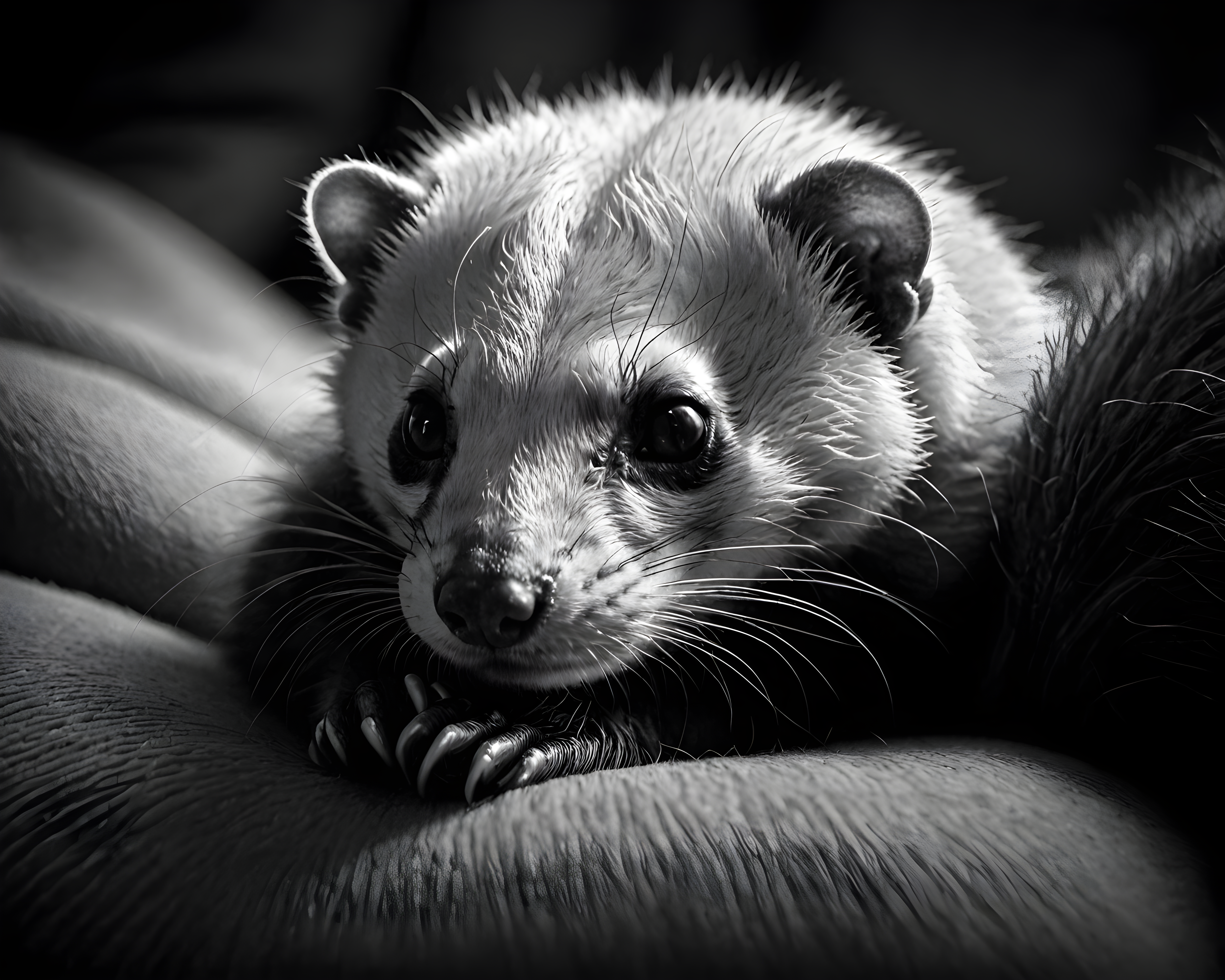 Ferret — Black & White (Sleepy)