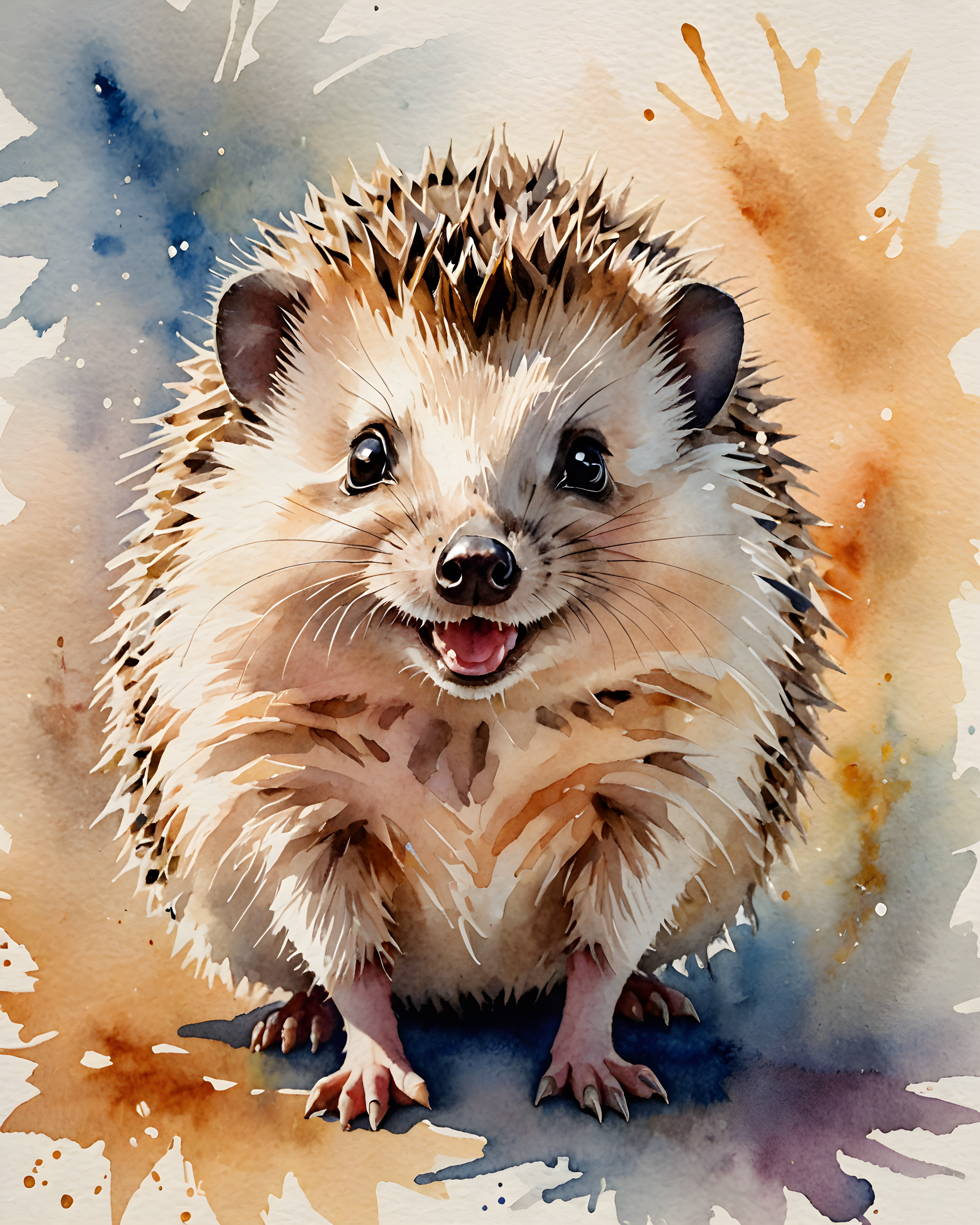 Hedgehog — Watercolor (Happy)