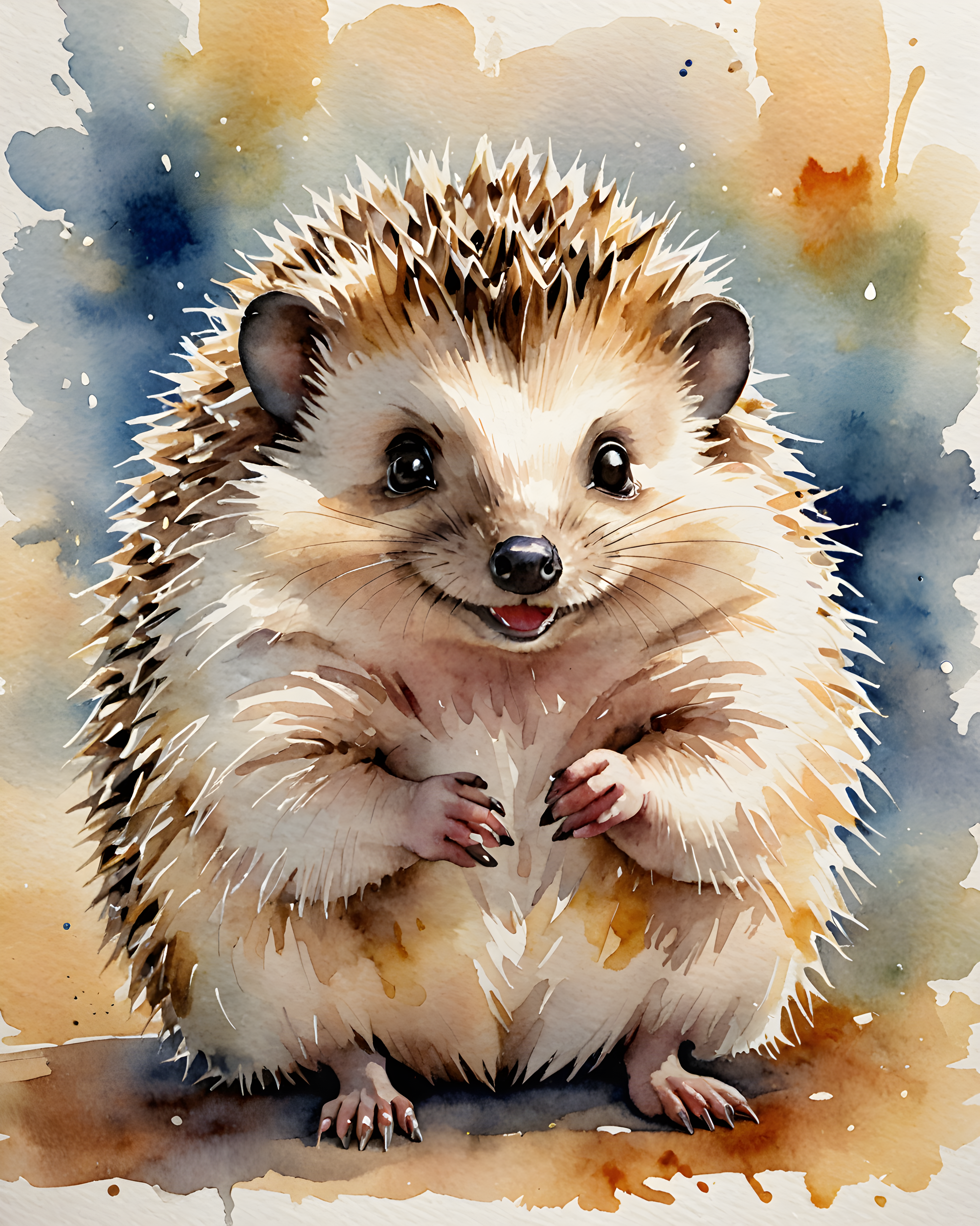 Hedgehog — Watercolor (Happy)