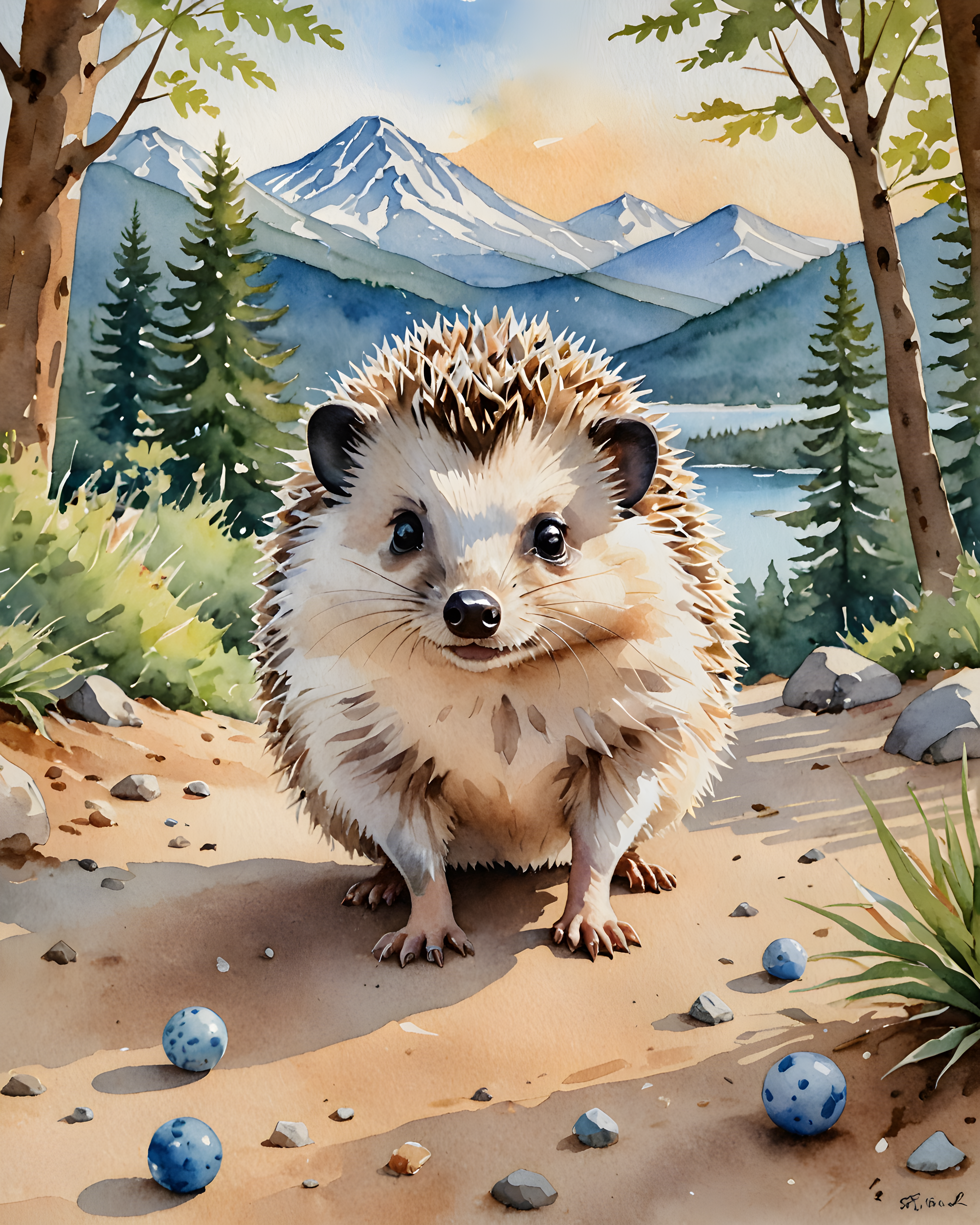 Hedgehog — Watercolor (Playful)