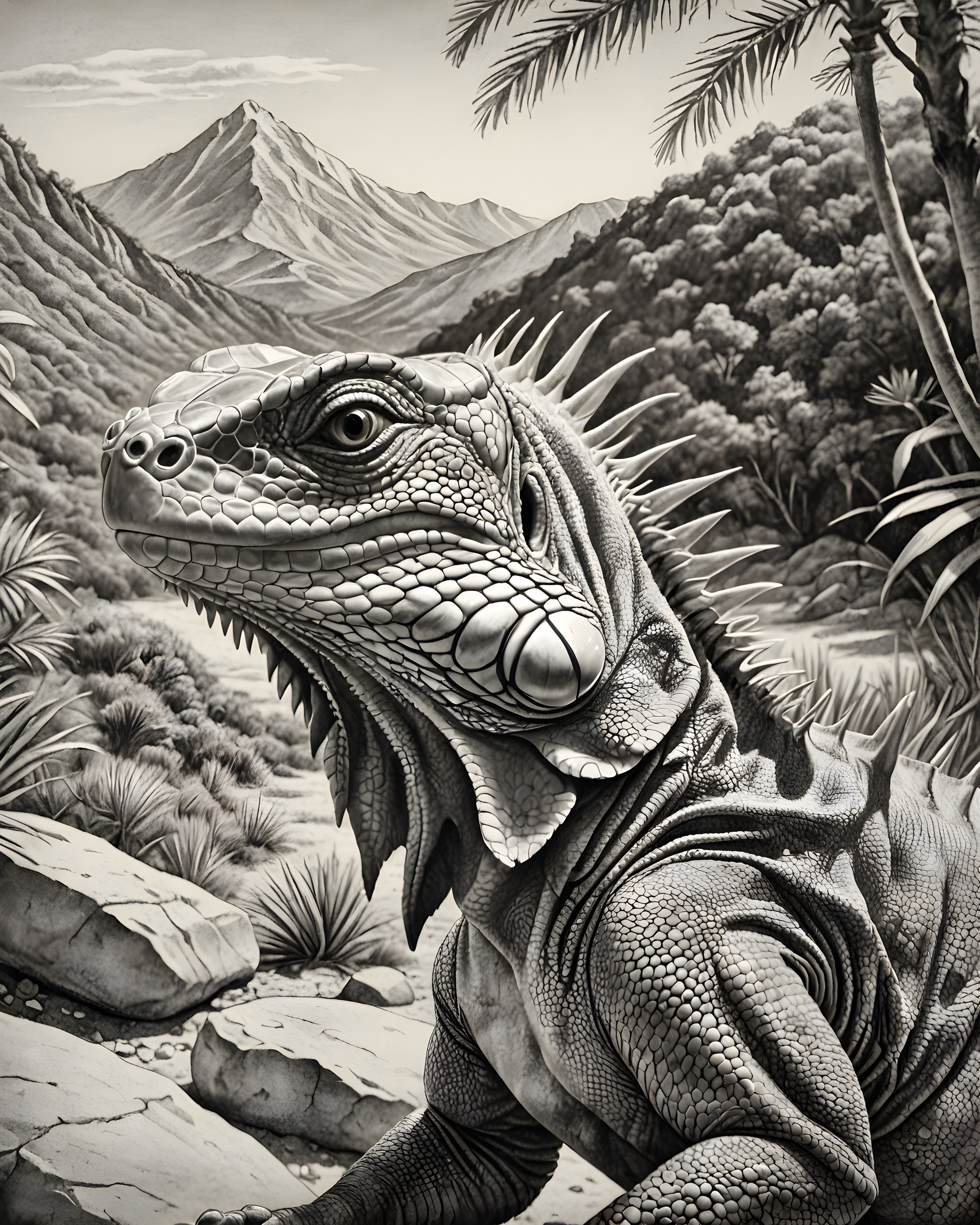 Iguana — Pencil Sketch (Emotional)