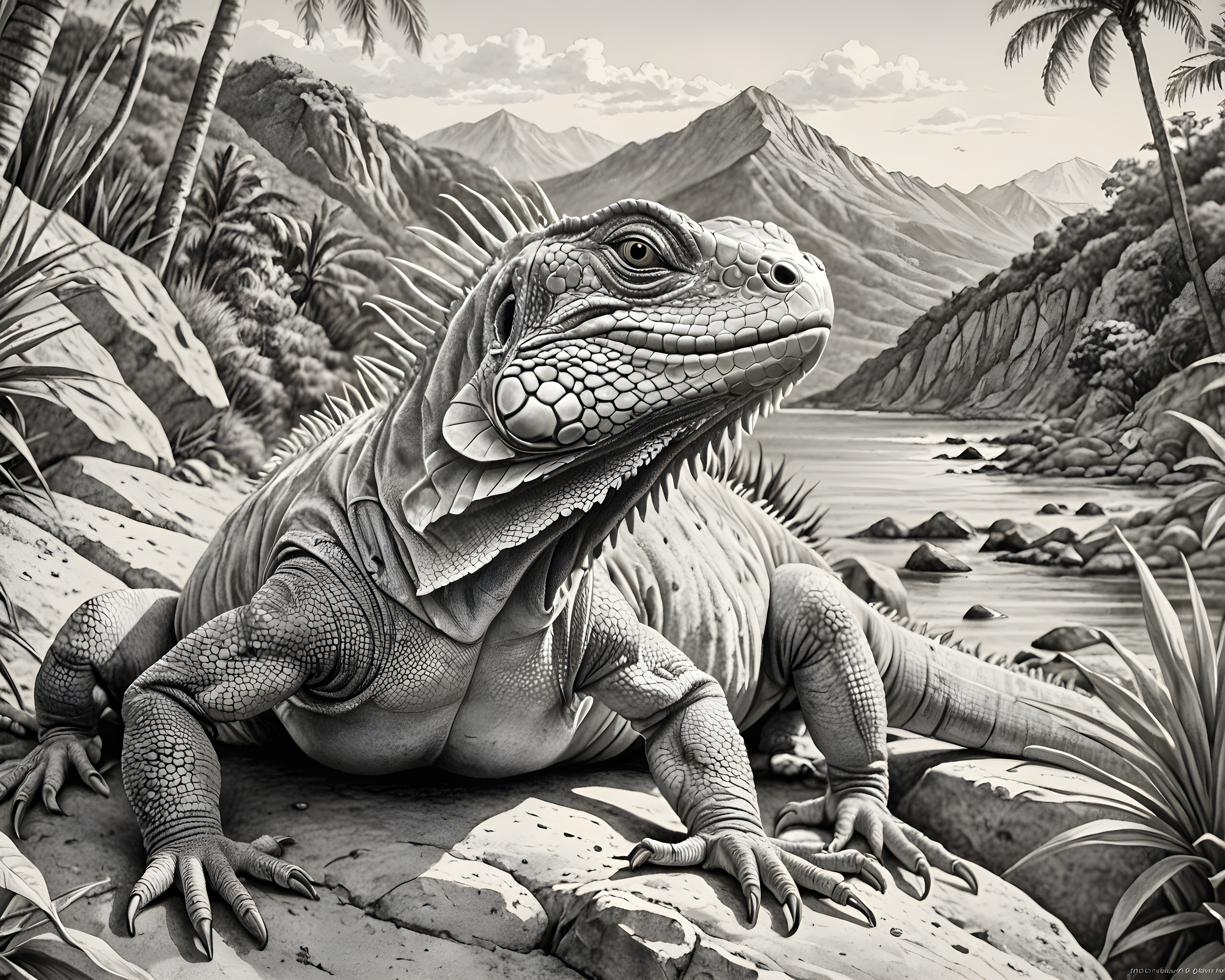 Iguana — Pencil Sketch (Happy)