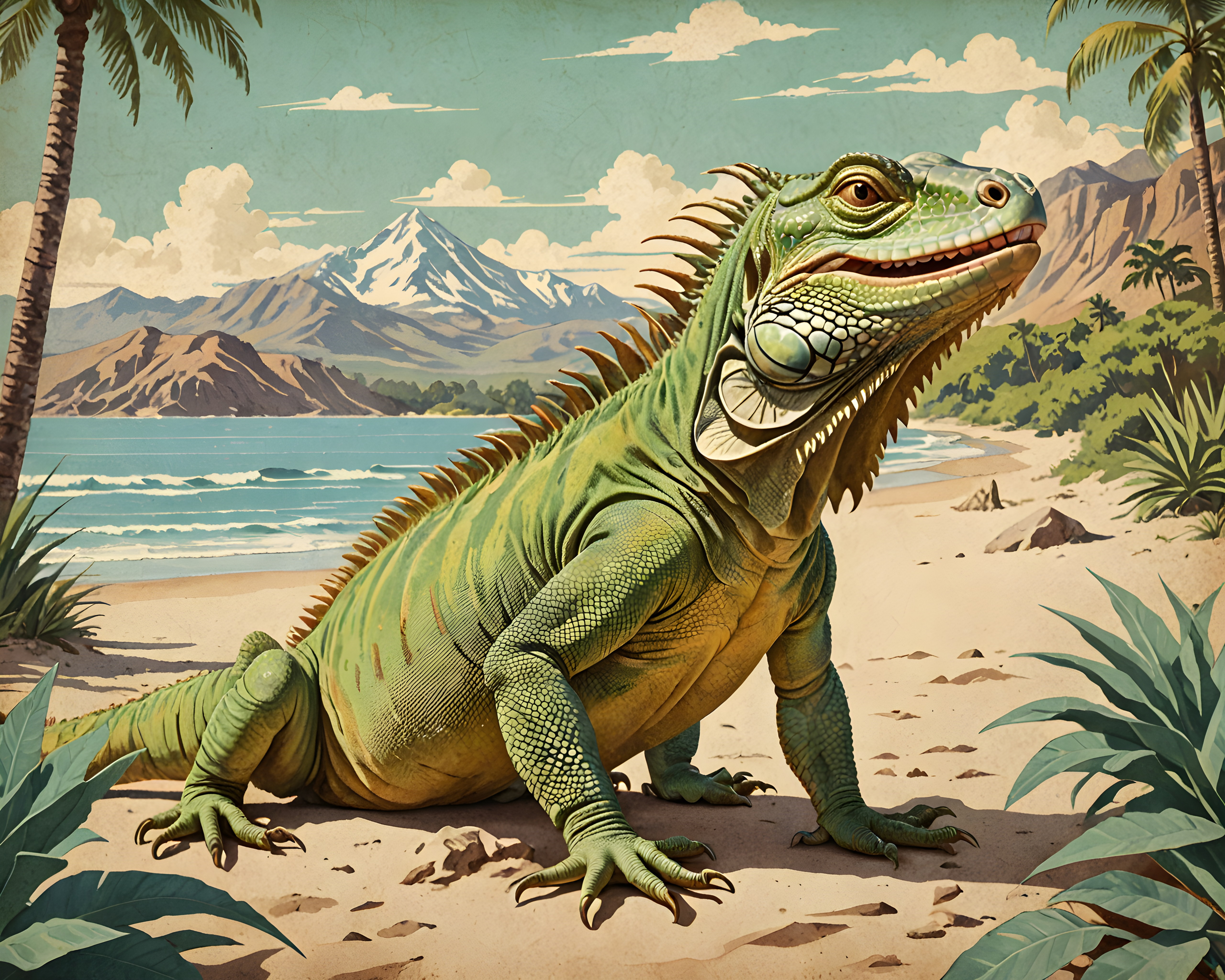 Iguana — Vintage Poster (Happy)