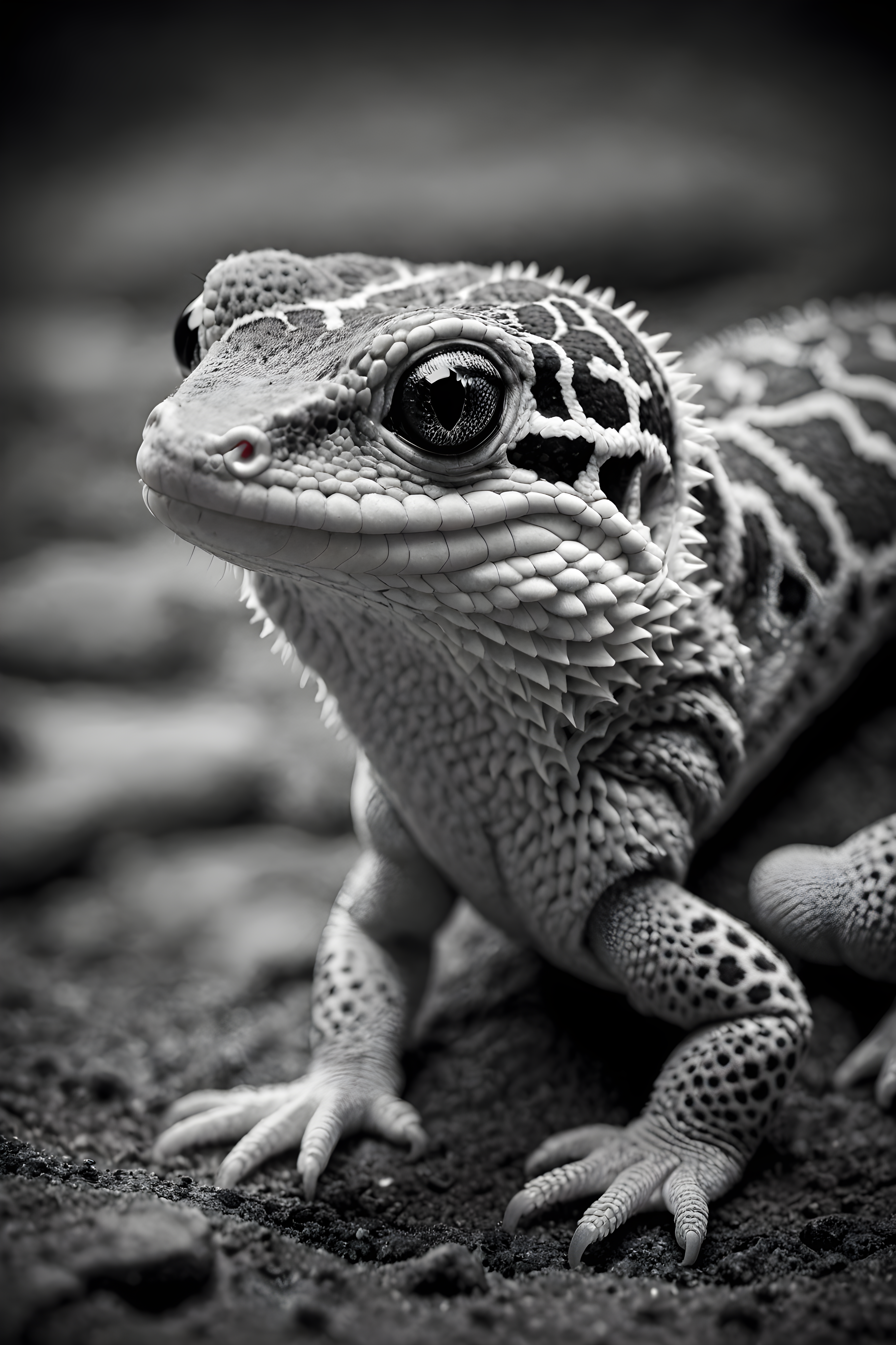 Leopard Gecko — Black & White (Romantic)