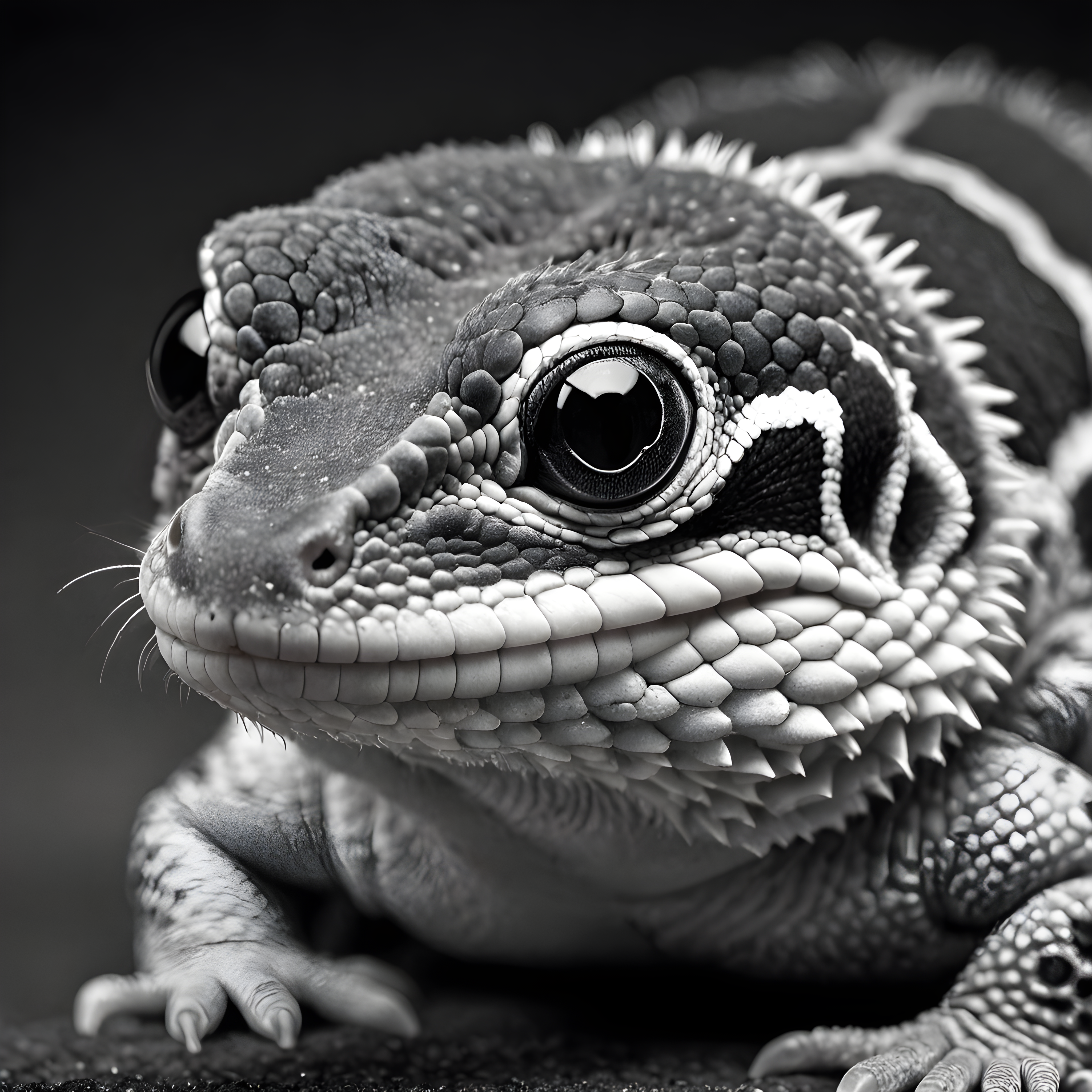 Leopard Gecko — Black & White (Sleepy)