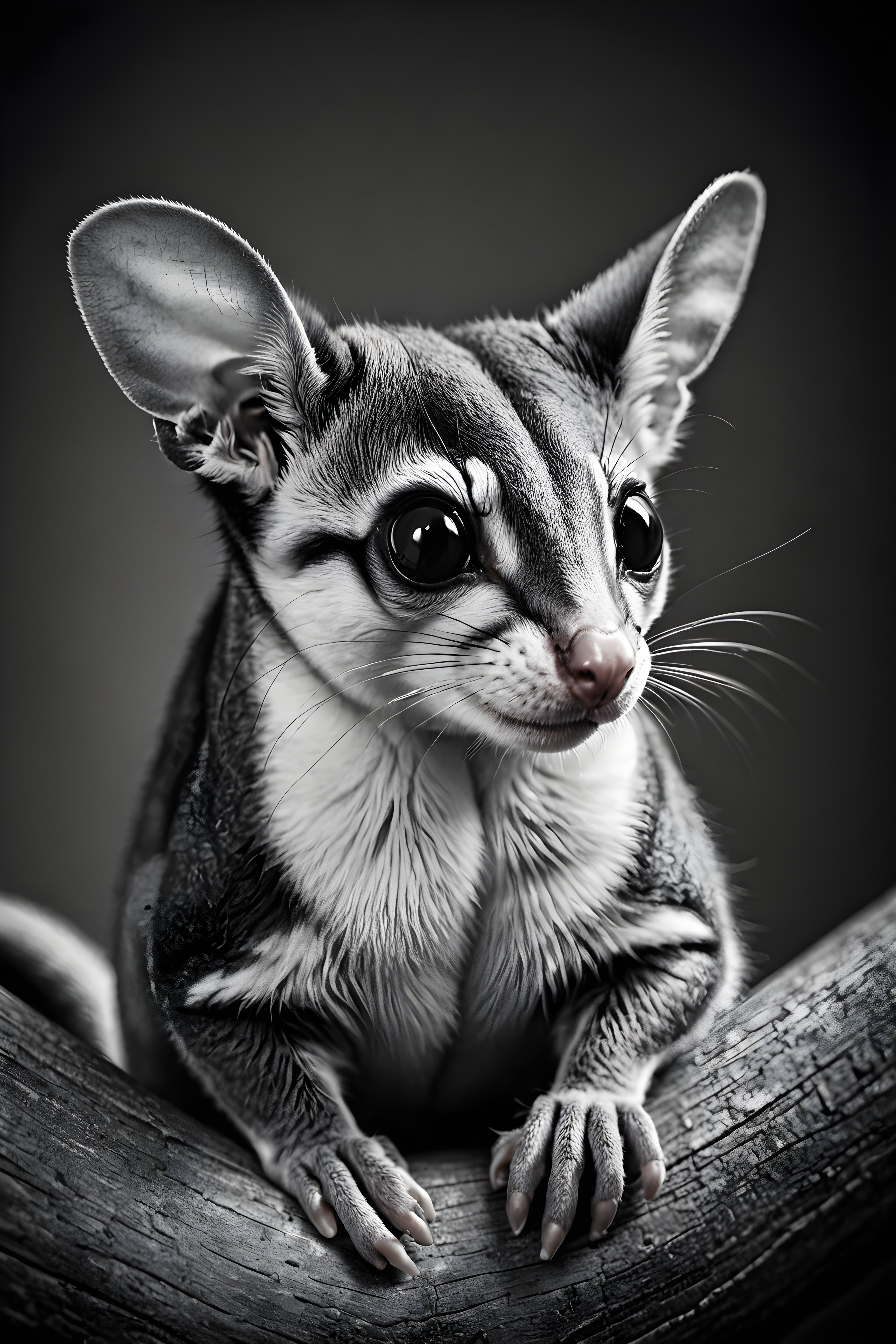 Sugar Glider — Black & White (Sleepy)
