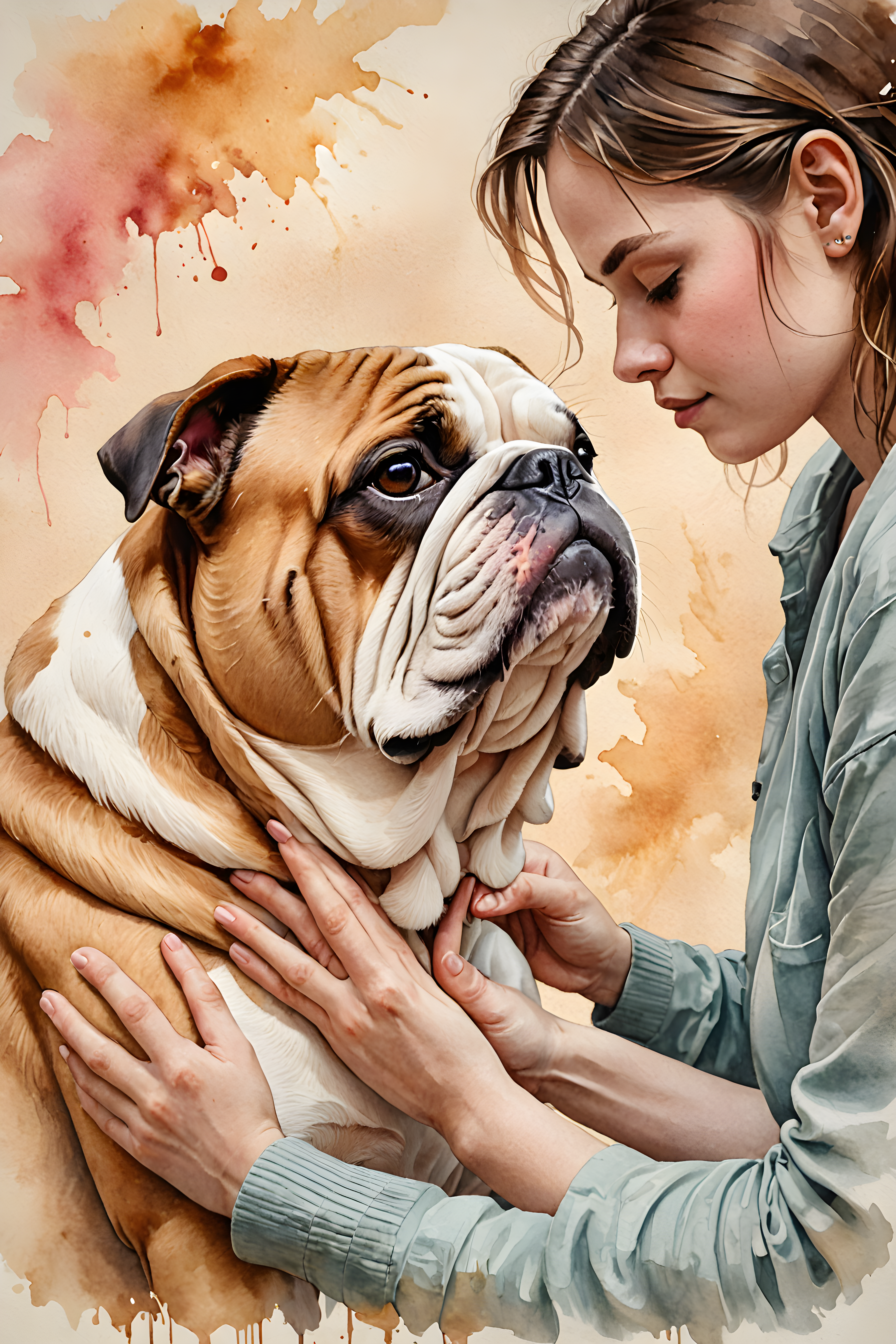 Comforting Bulldog — Watercolor (Romantic)