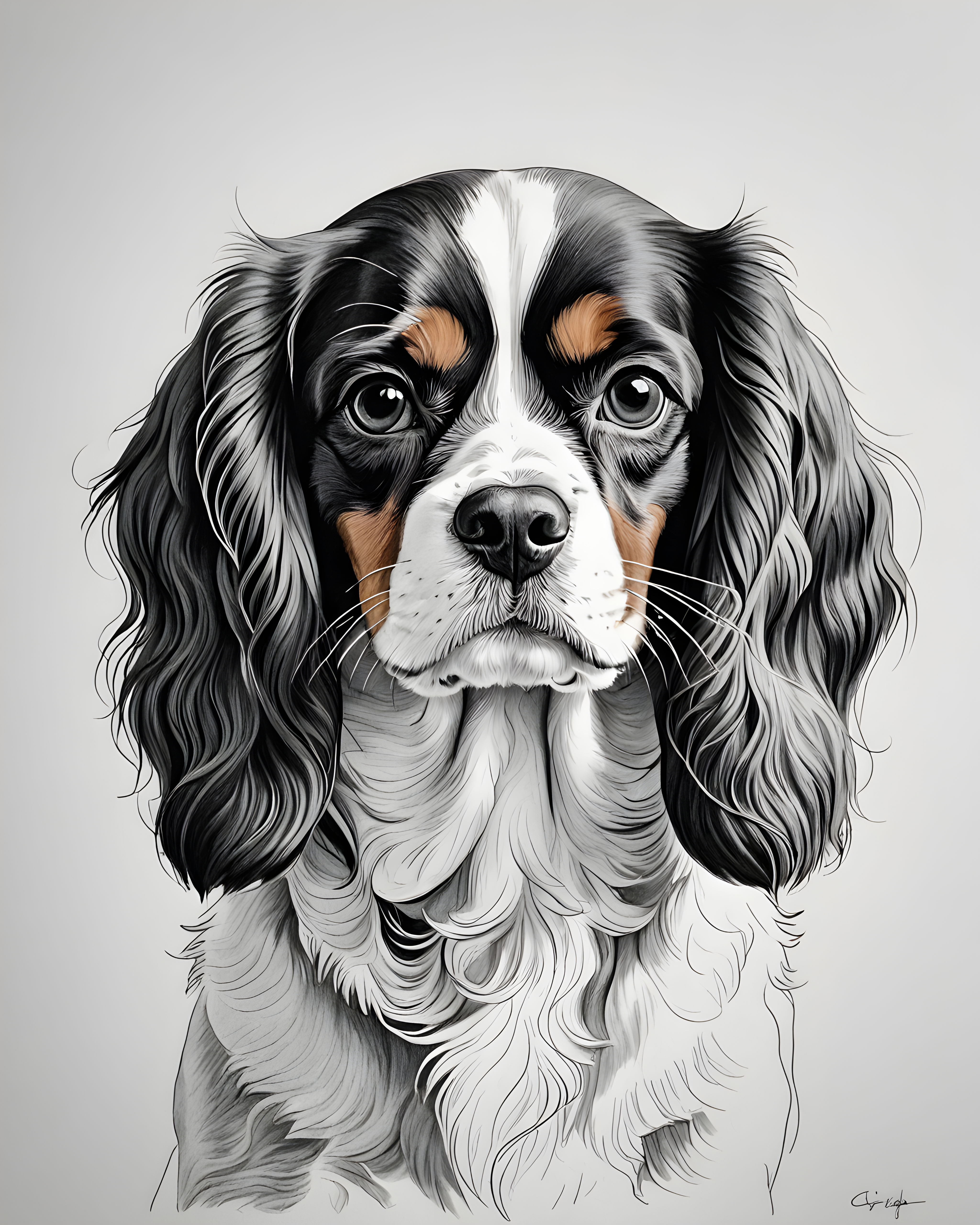 Cuddly Cavalier — Minimalist Line Art (Emotional)