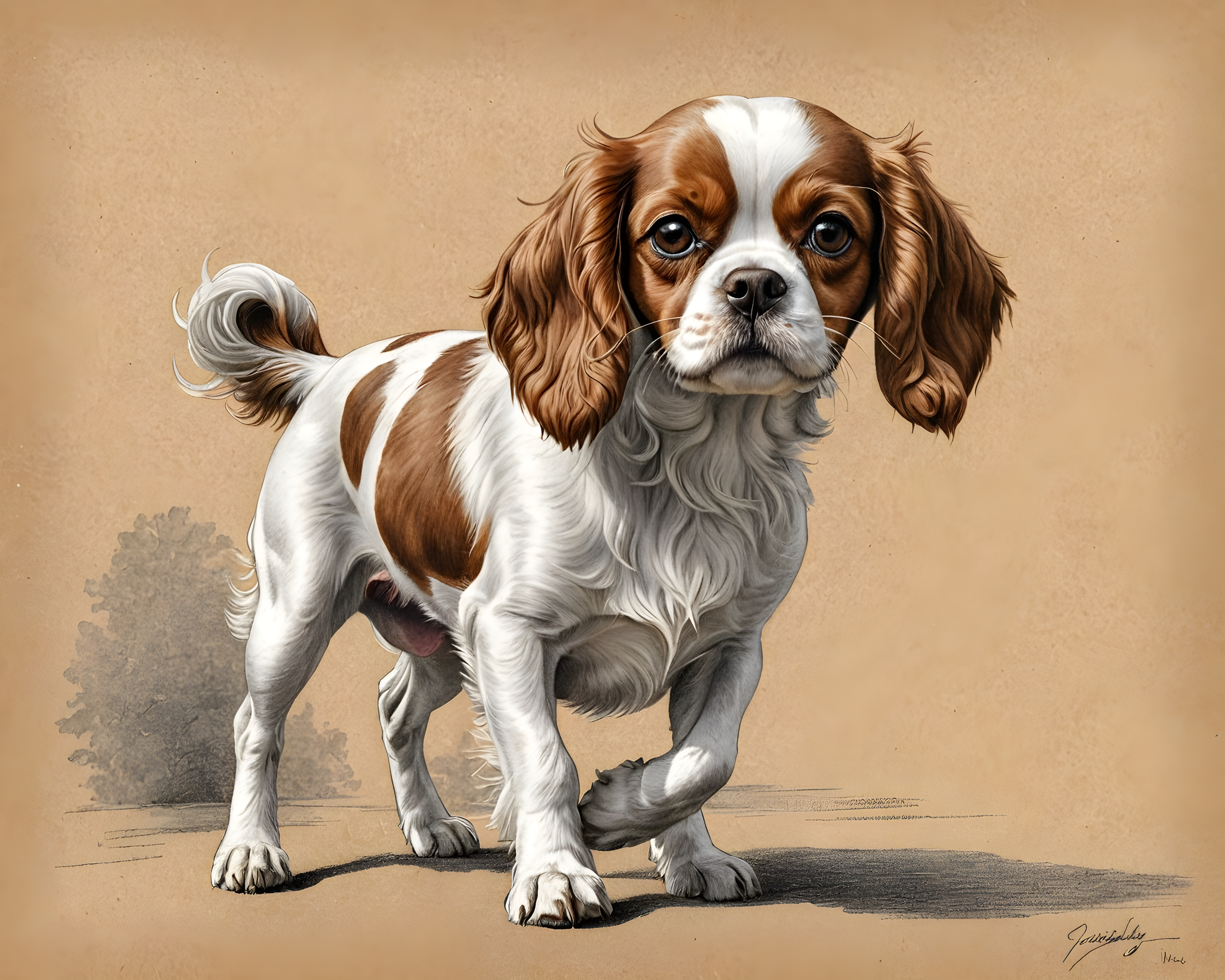 Cuddly Cavalier — Pencil Sketch (Romantic)