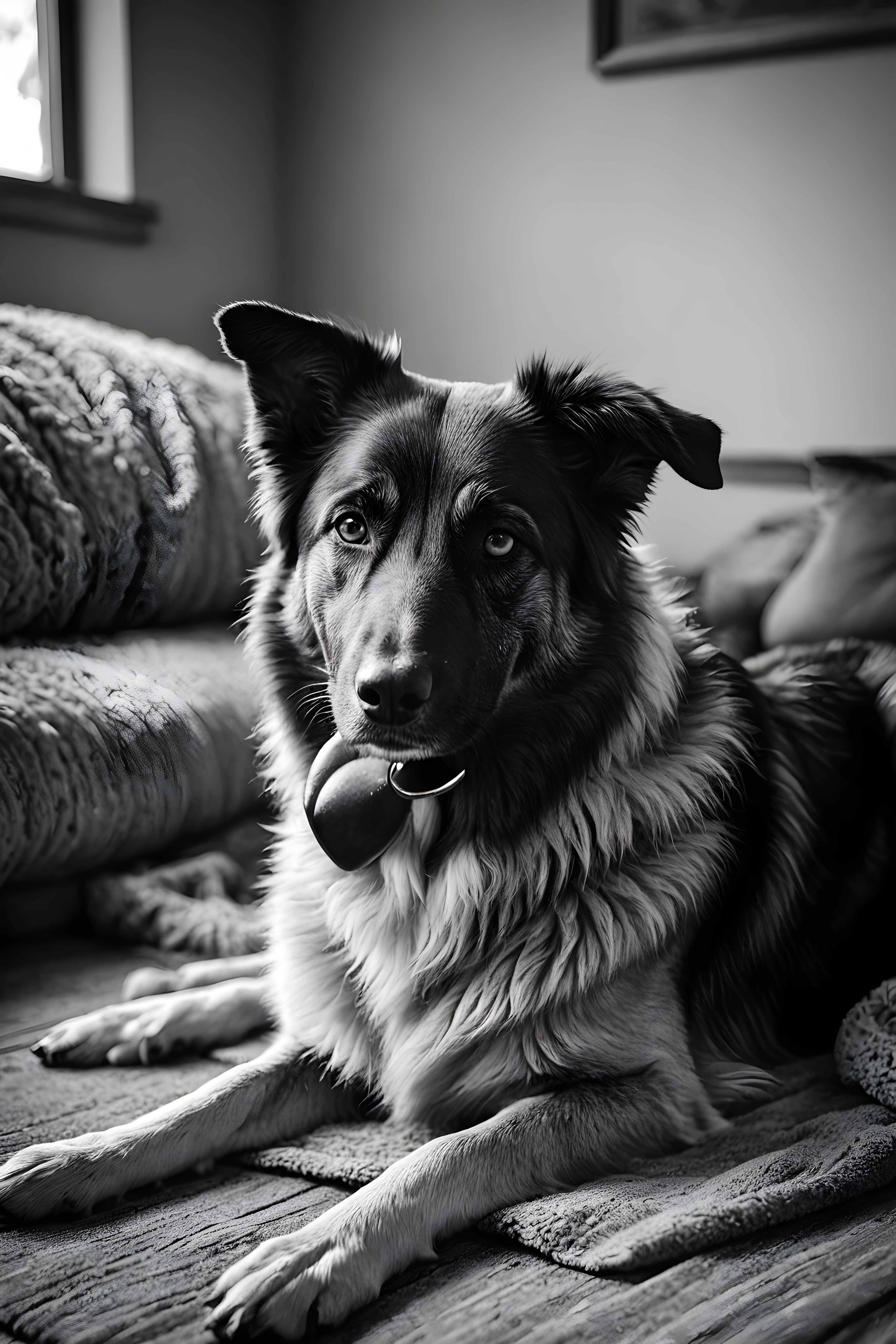 Protective Shepherd — Black & White (Sleepy)