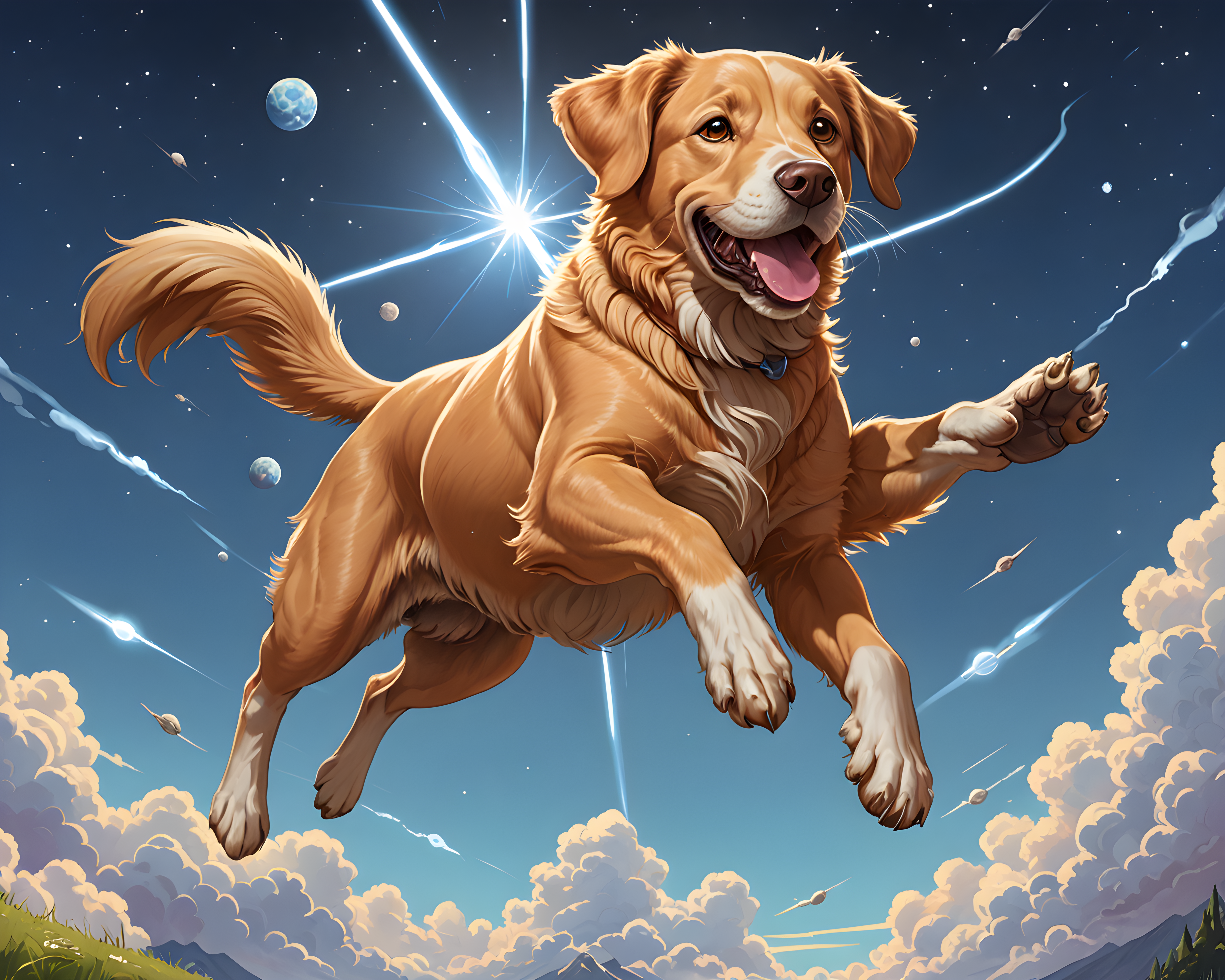 Celestial Retriever — Line Art (Funny)
