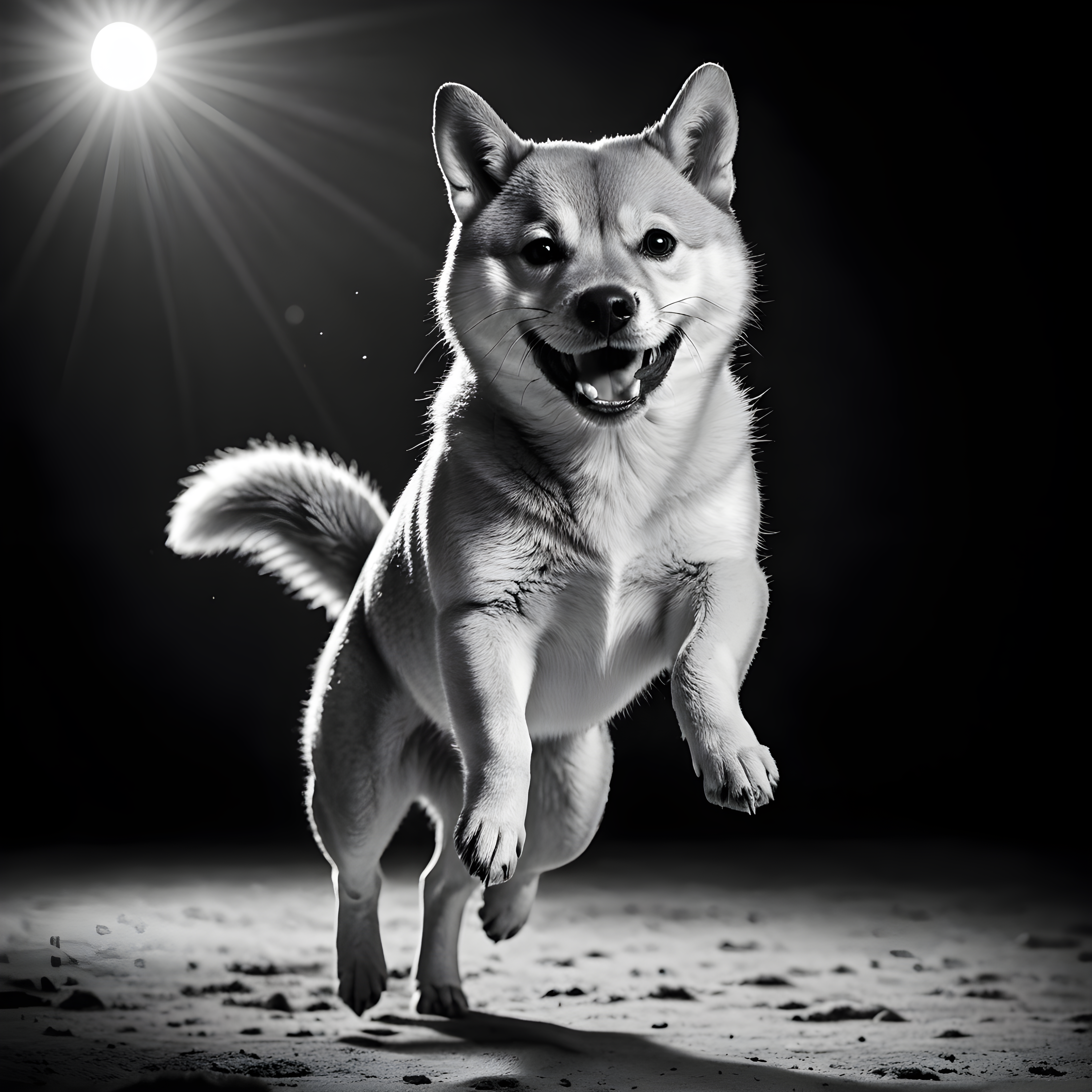 Cosmic Shiba — Black & White (Happy)