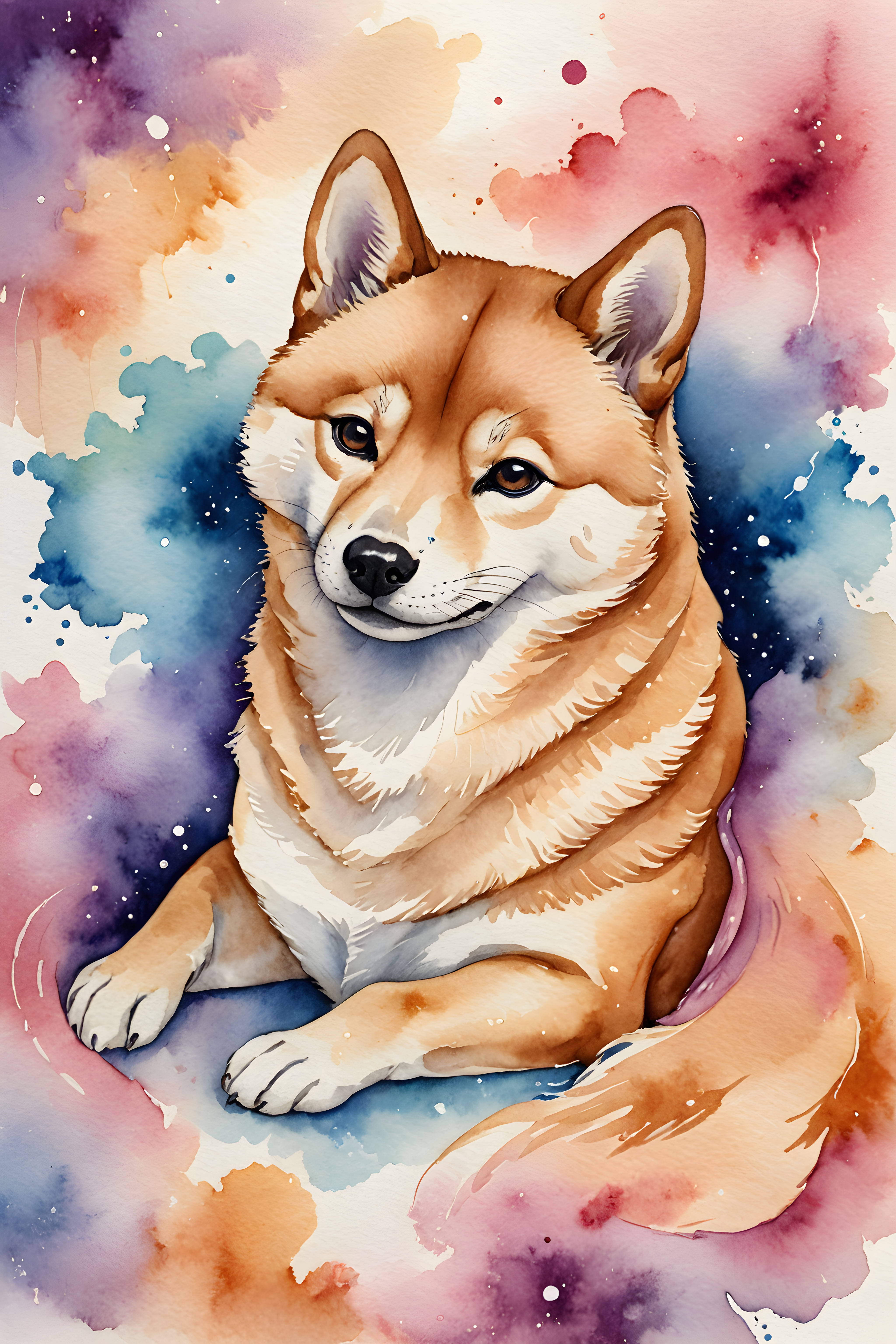 Cosmic Shiba — Watercolor (Sleepy)