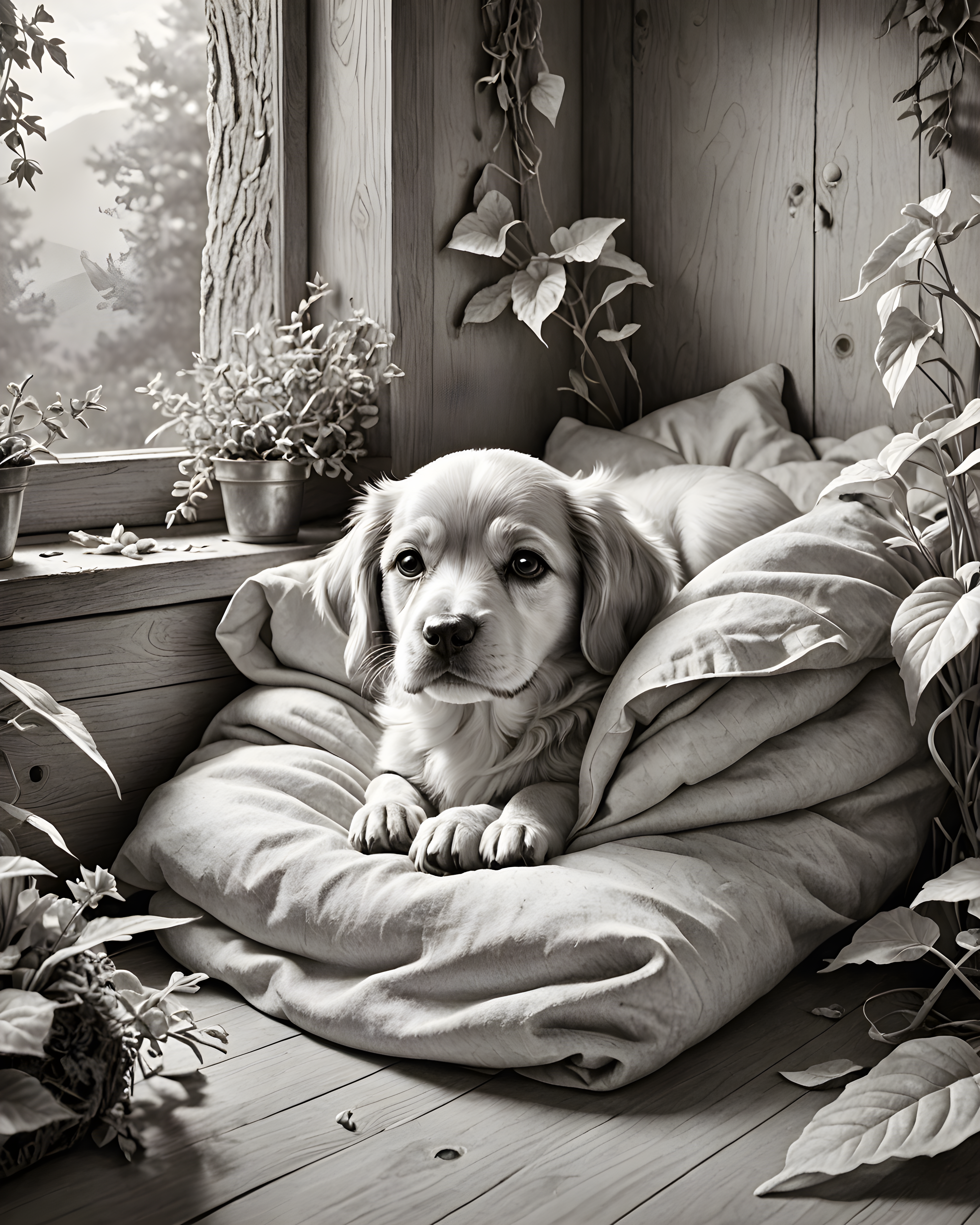 Fairy Puppy — Pencil Sketch (Sleepy) — Wall Art (Printable) — Portrait 4×5