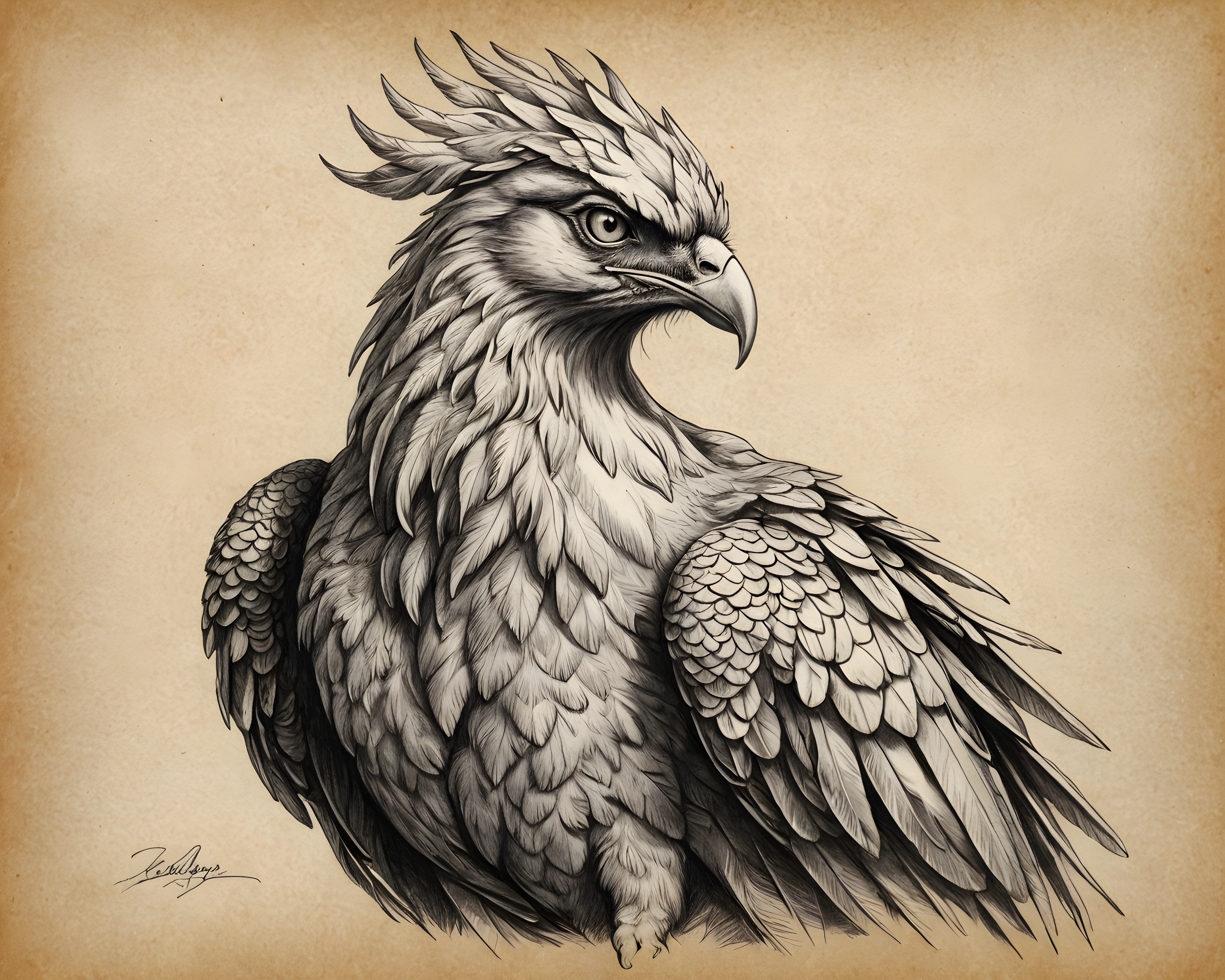 Phoenix Bird — Pencil Sketch (Sleepy)