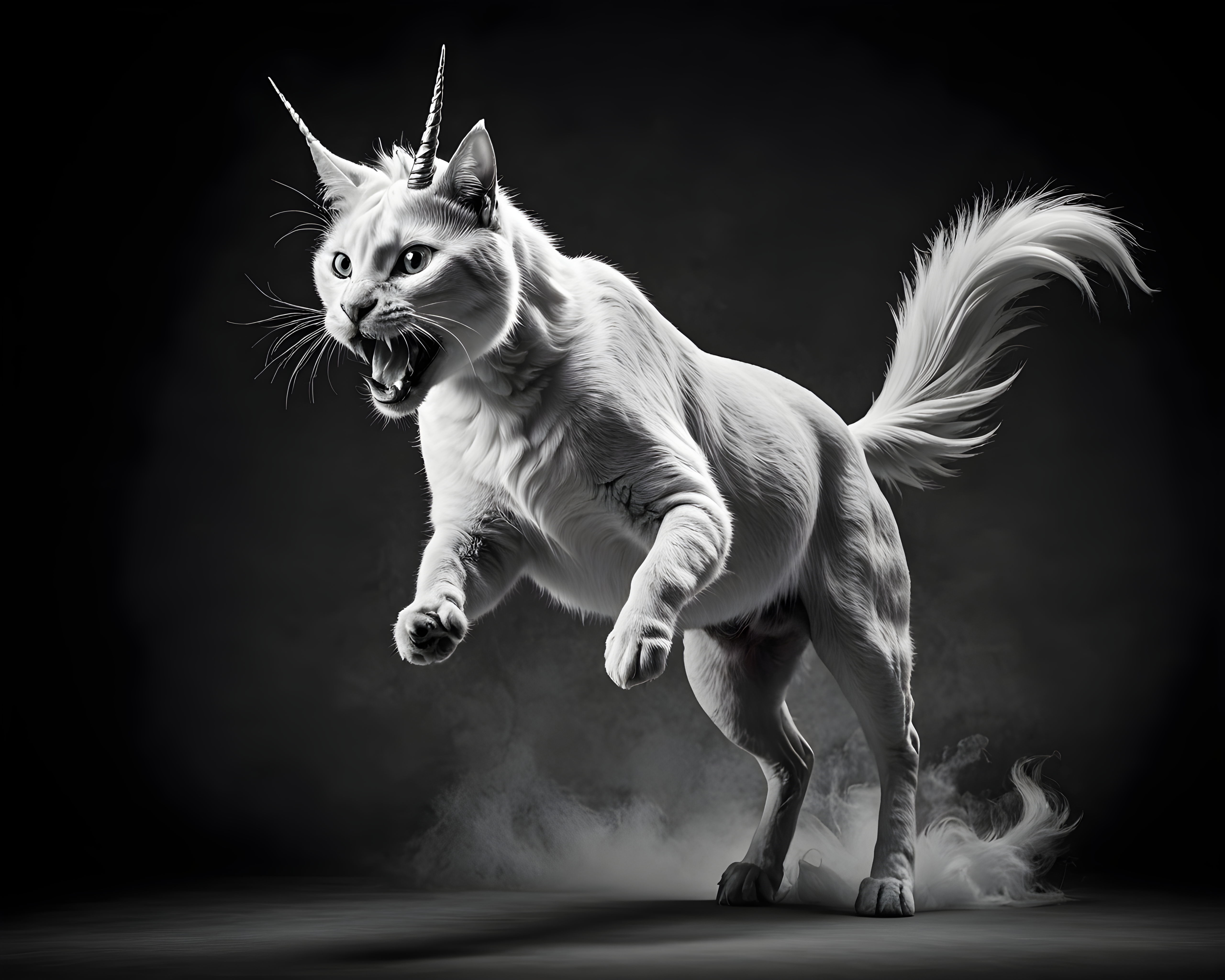 Unicorn Cat — Black & White (Happy)