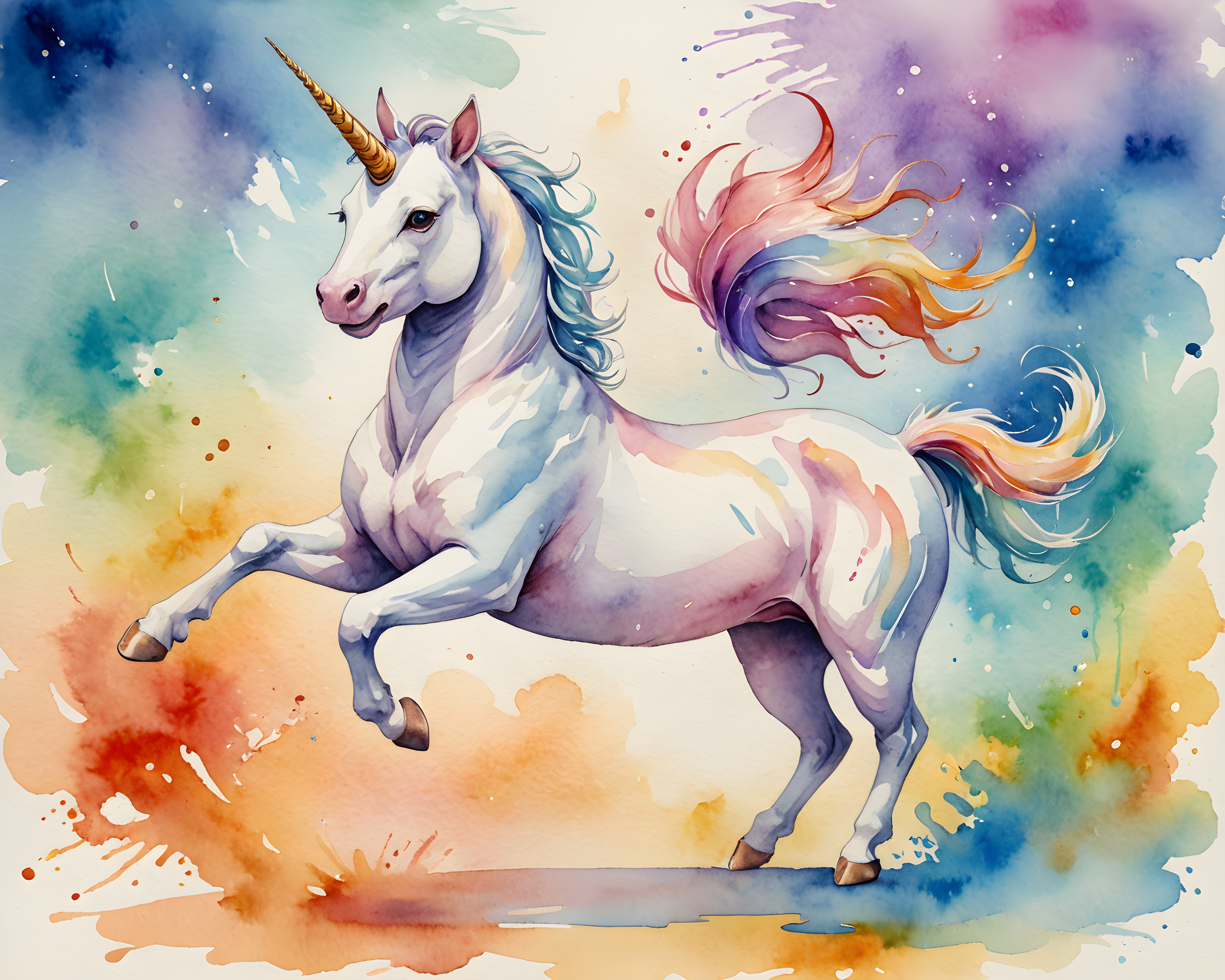 Unicorn Cat — Watercolor (Happy)