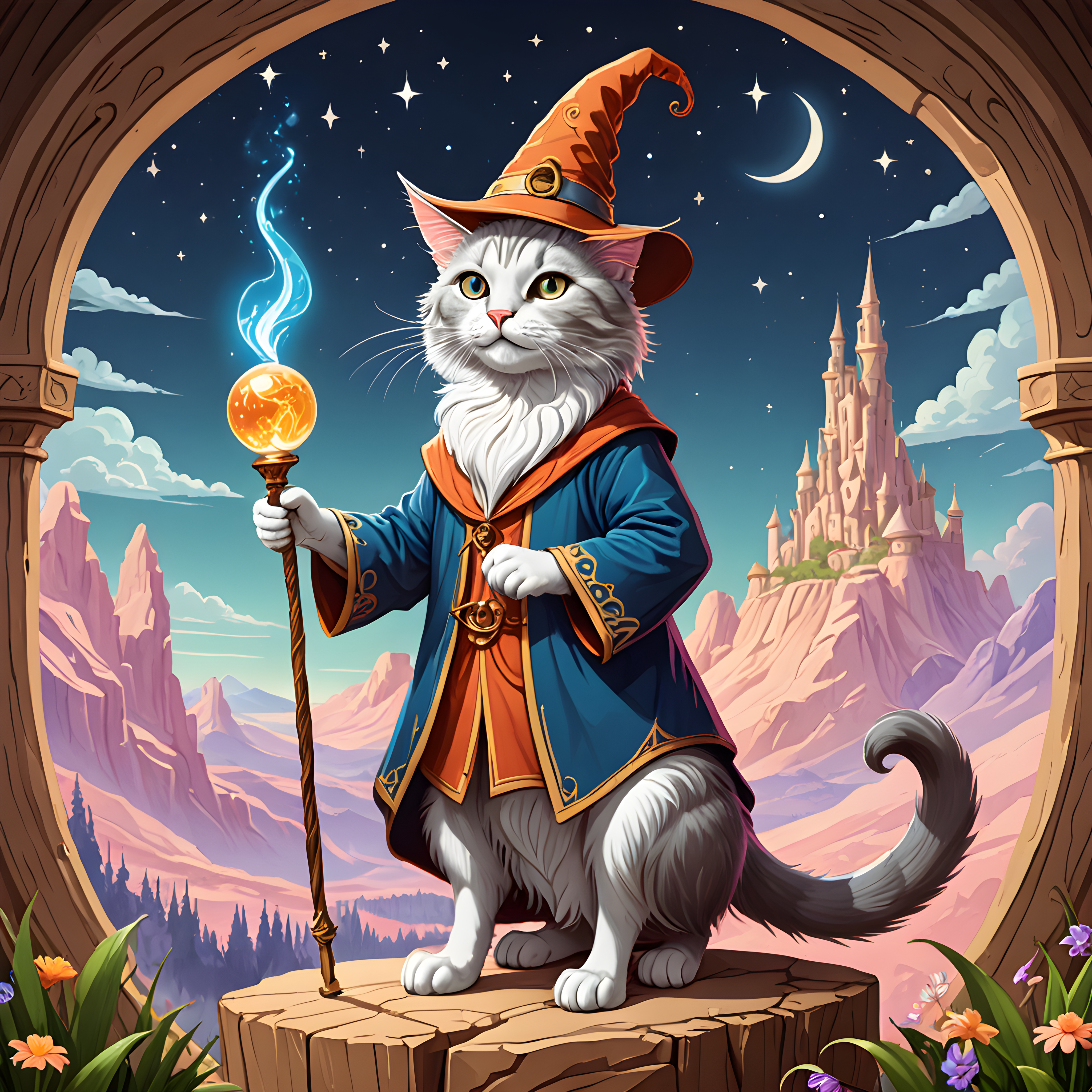 Wizard Cat — Line Art (Fantasy)
