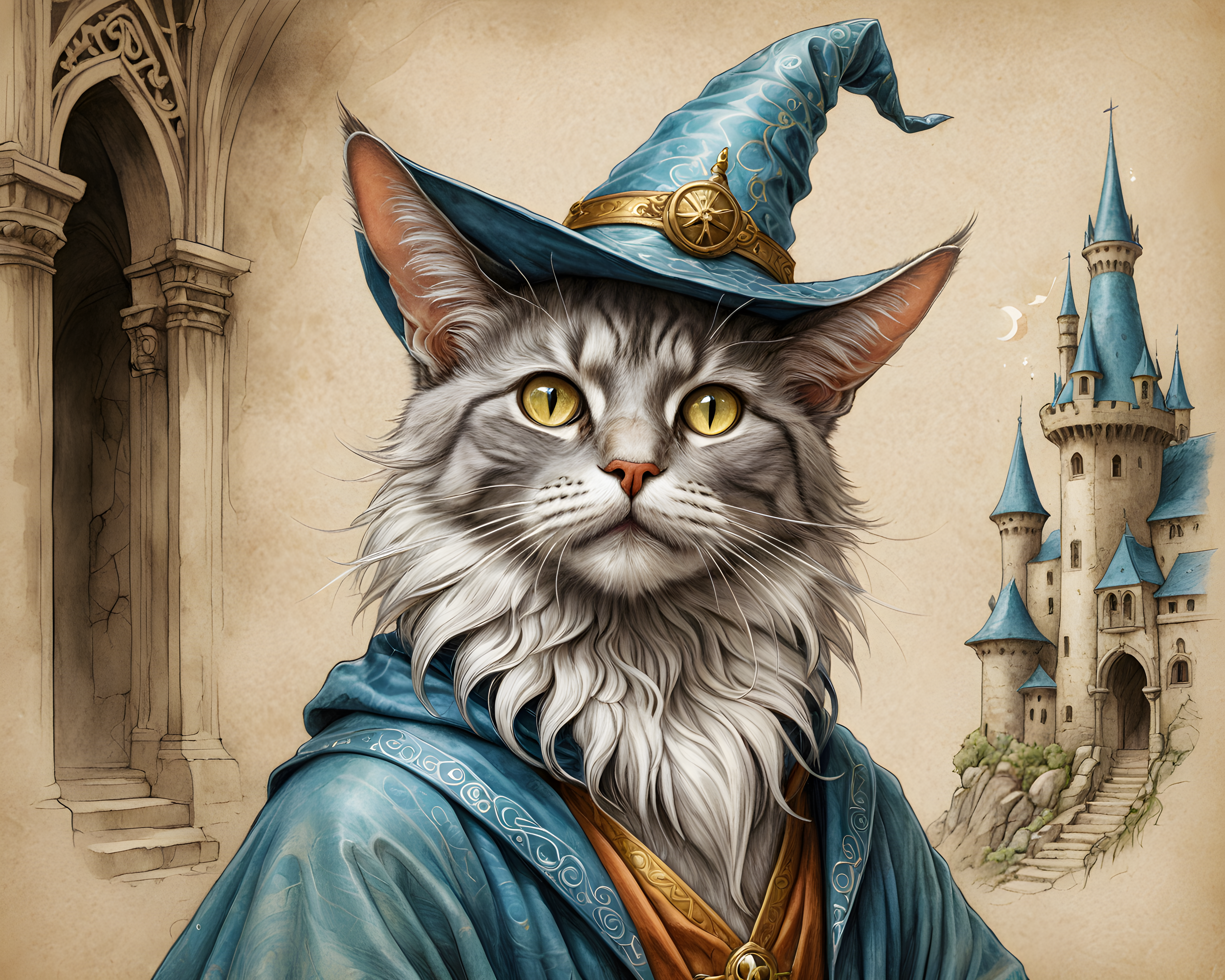 Wizard Cat — Pencil Sketch (Fantasy)