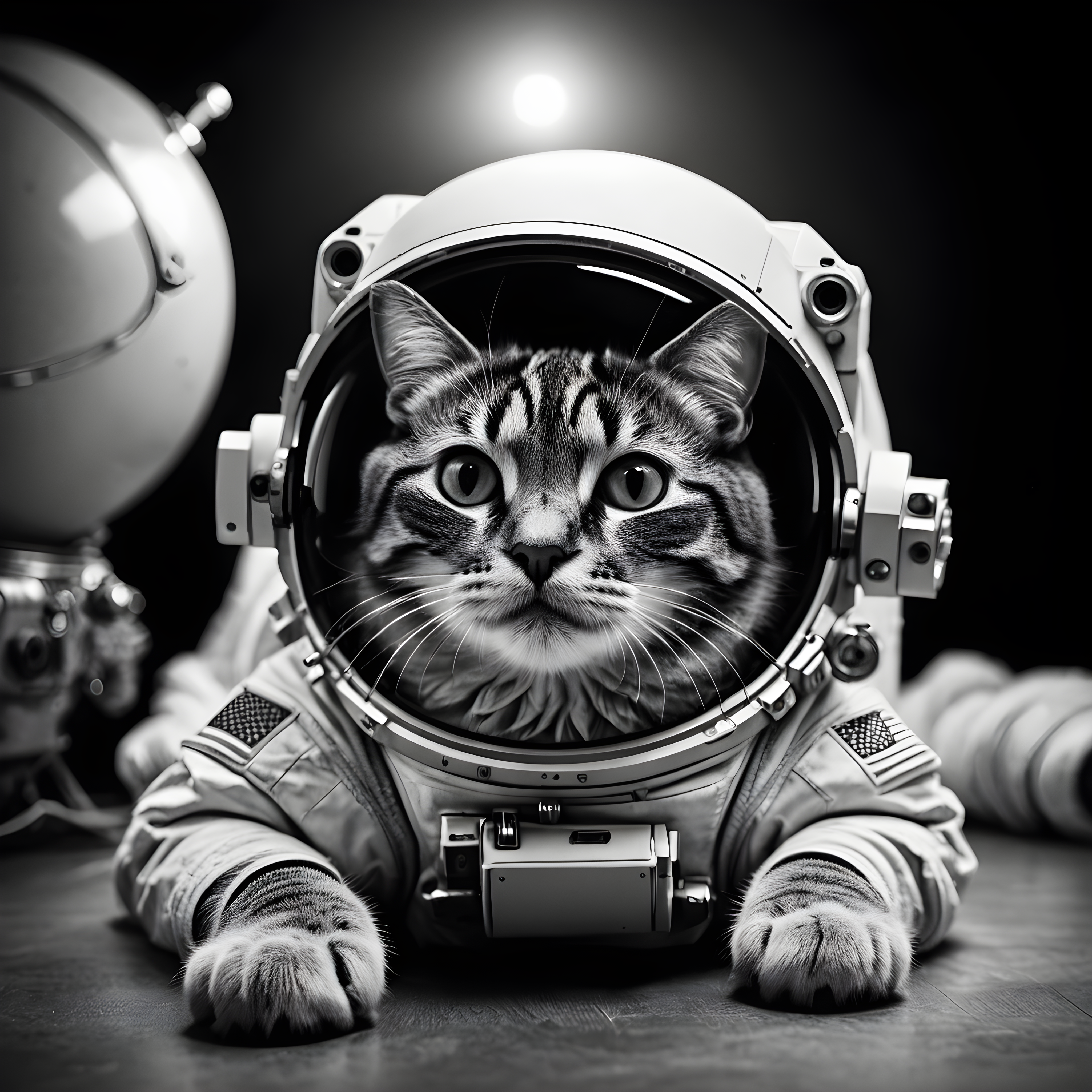 Astronaut Cat — Black & White (Romantic)