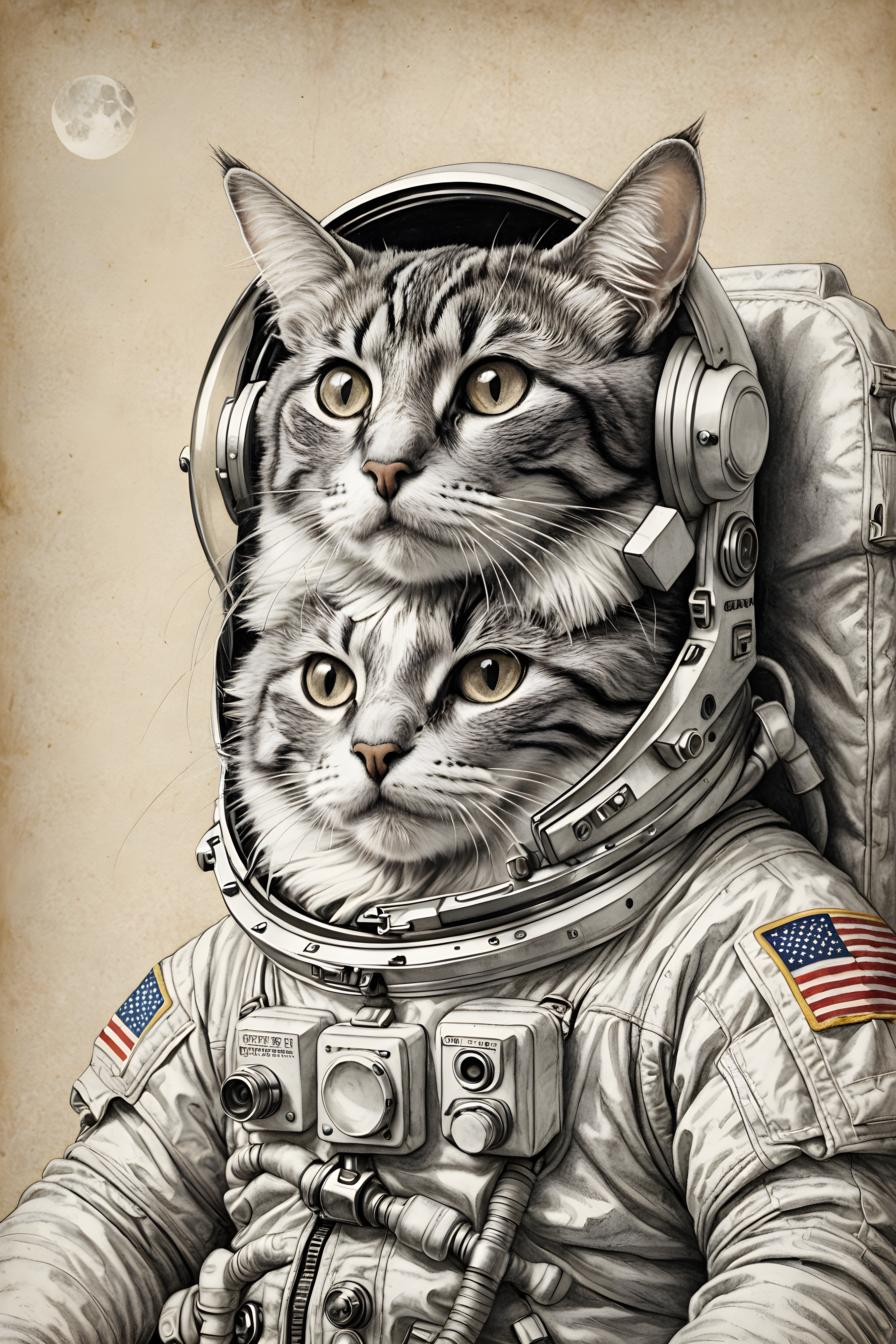 Astronaut Cat — Pencil Sketch (Sleepy)