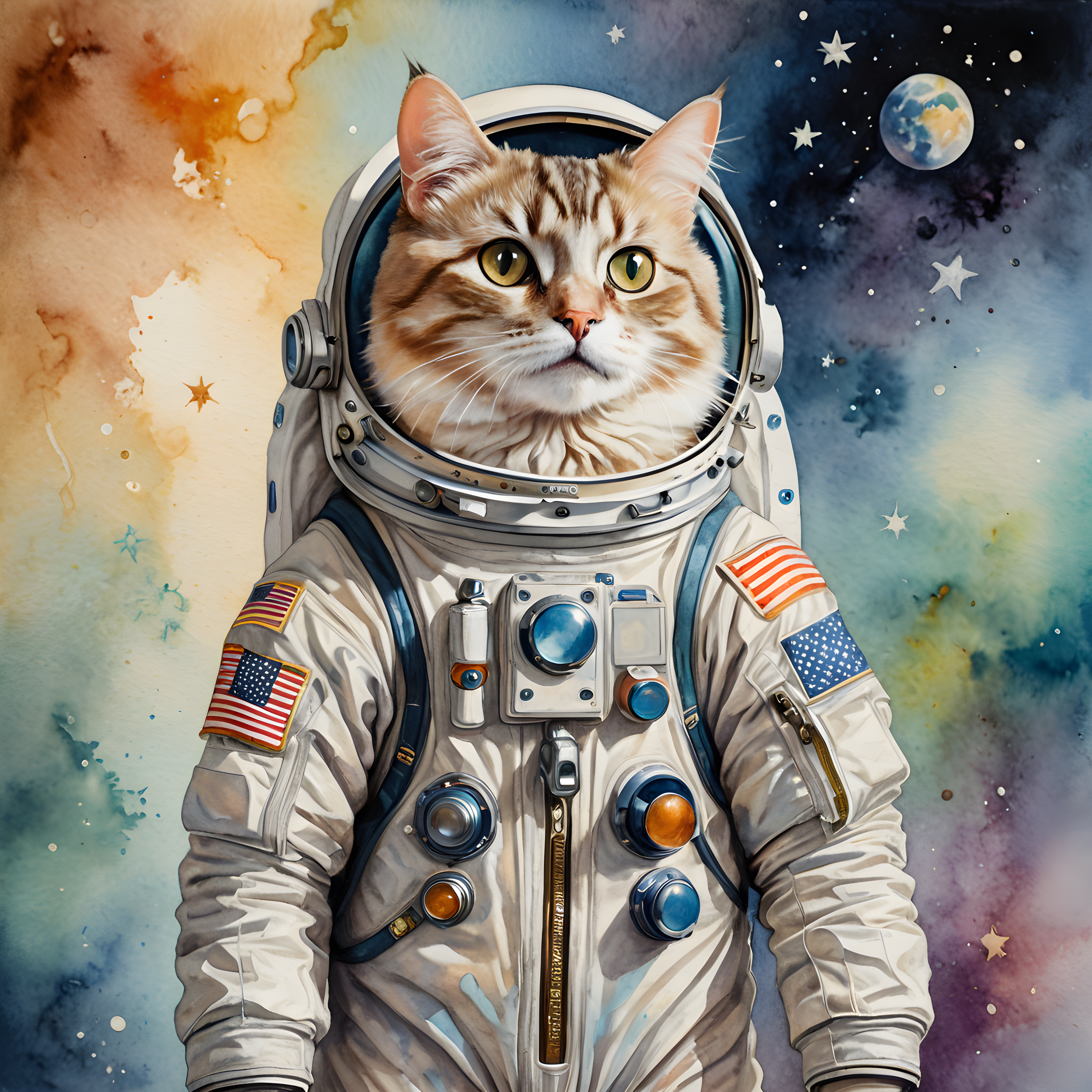 Astronaut Cat — Watercolor (Cute)