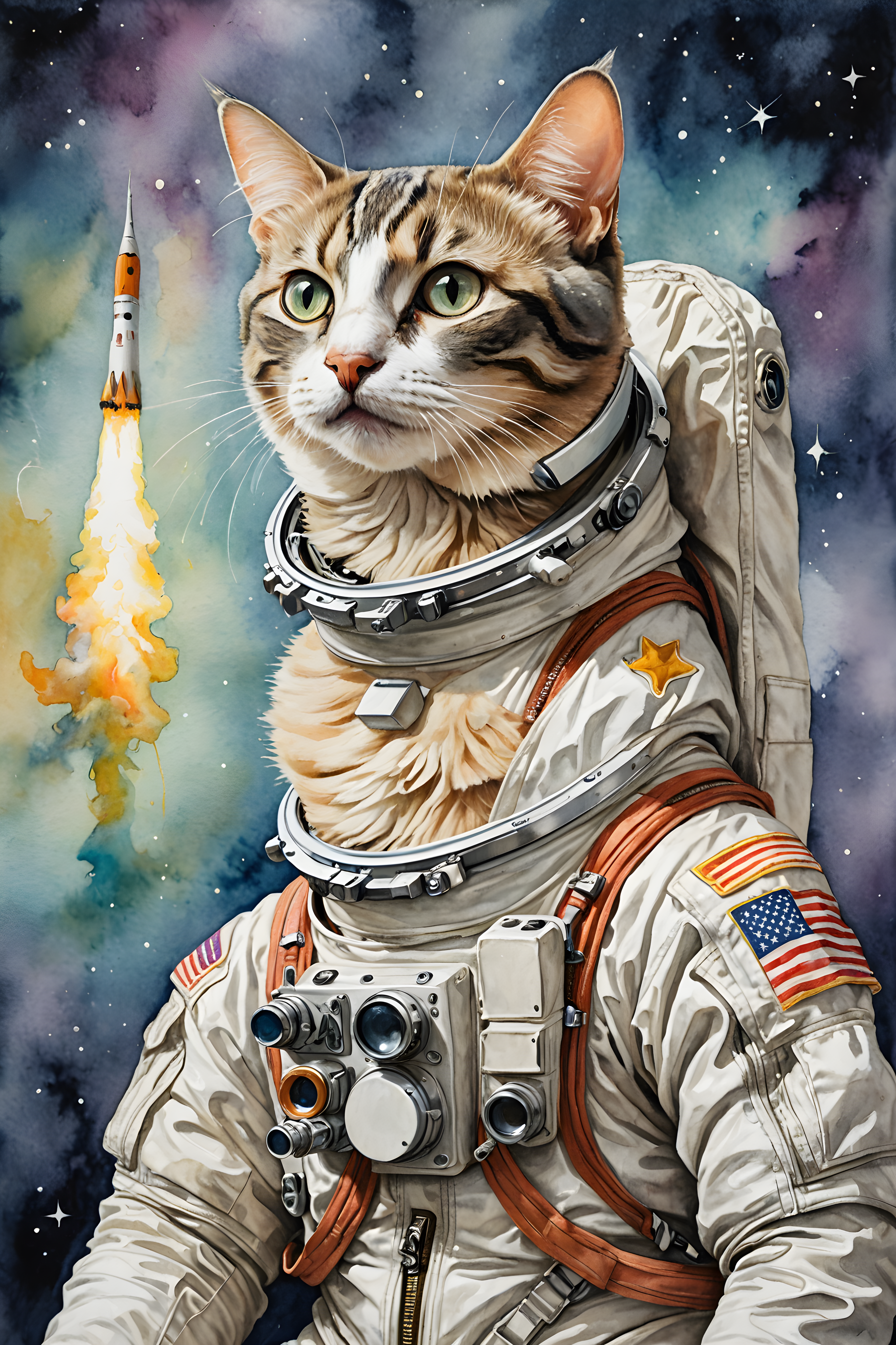 Astronaut Cat — Watercolor (Fantasy)