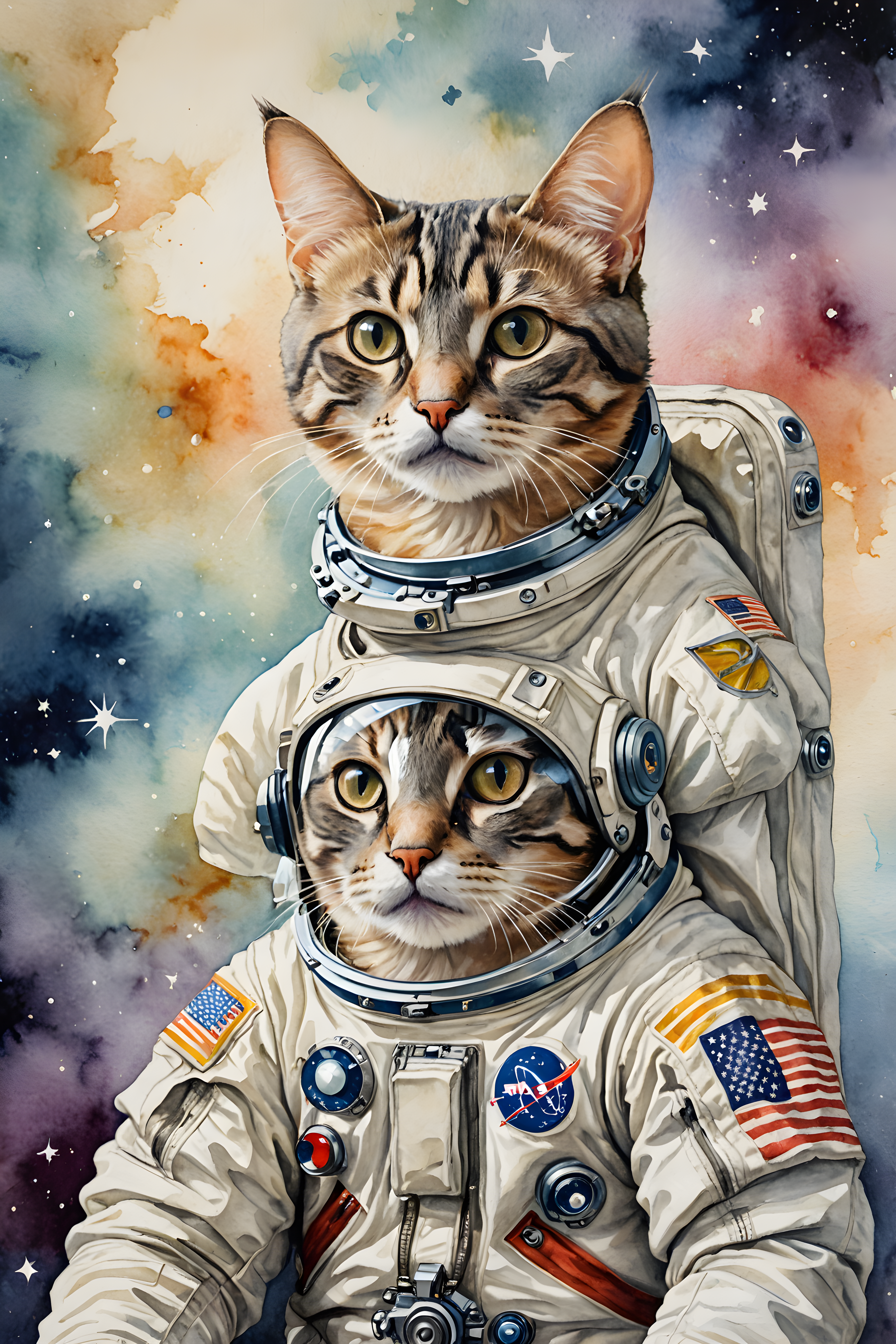 Astronaut Cat — Watercolor (Fantasy)