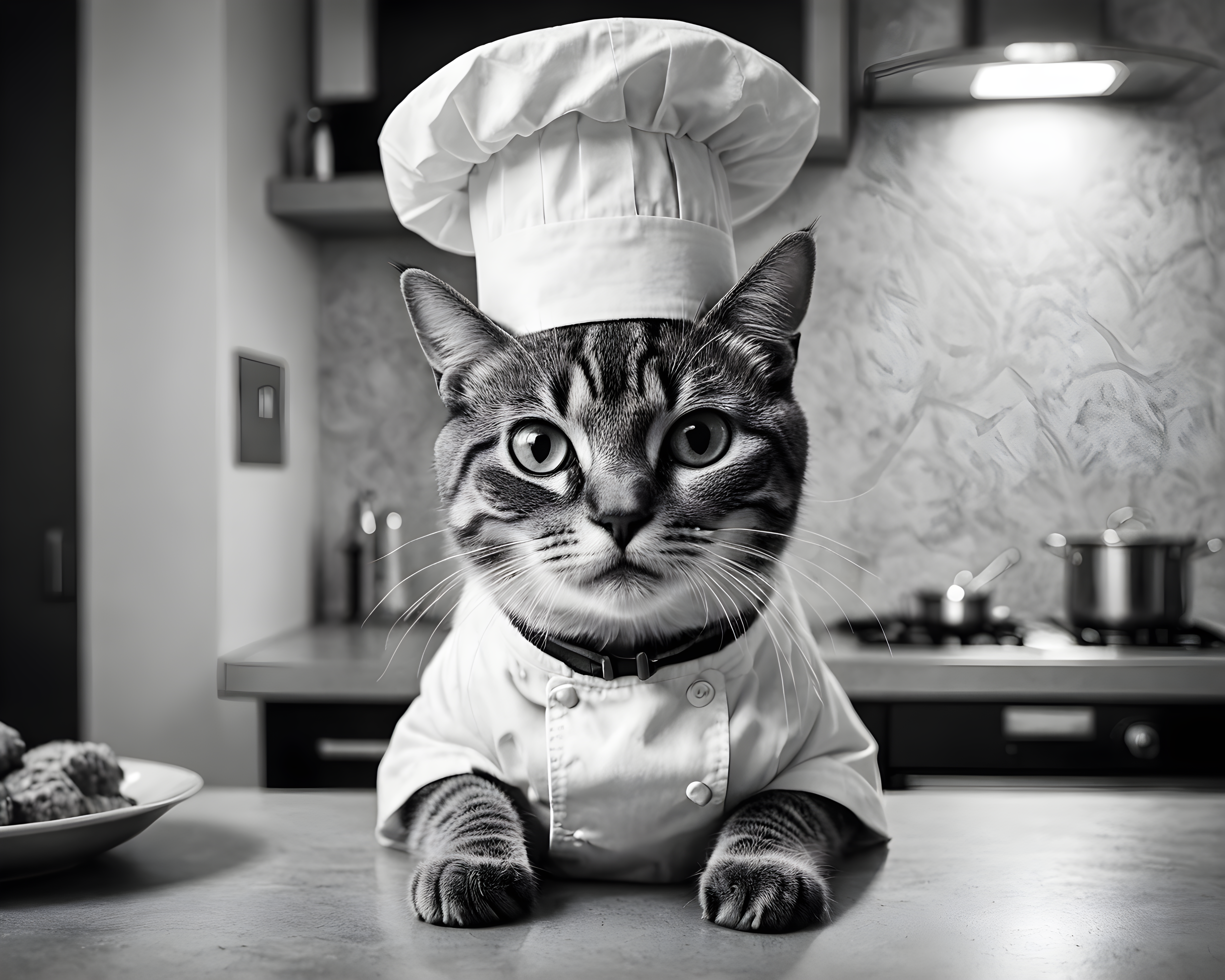 Chef Cat — Black & White (Cute)