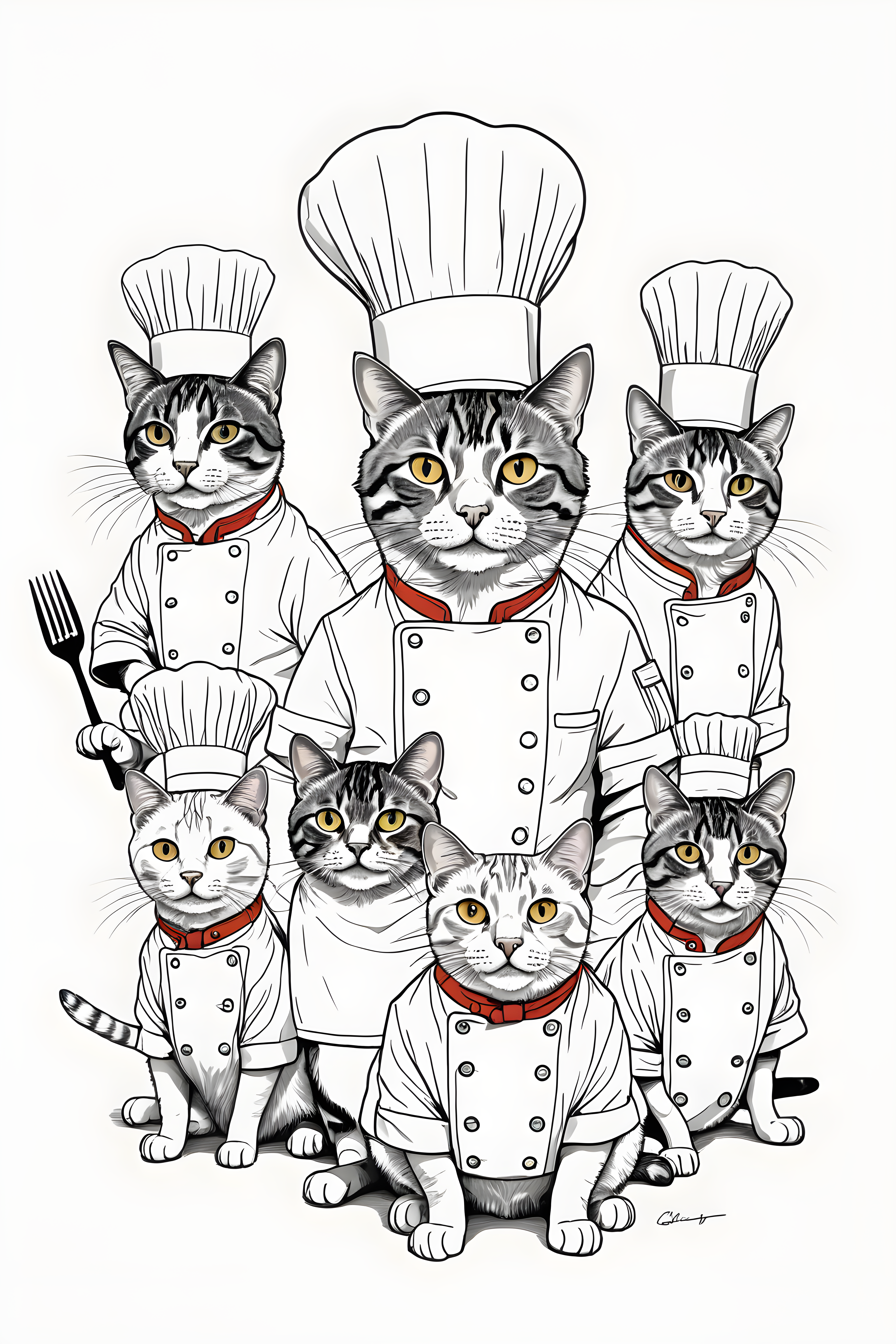 Chef Cat — Minimalist Line Art (Energetic)