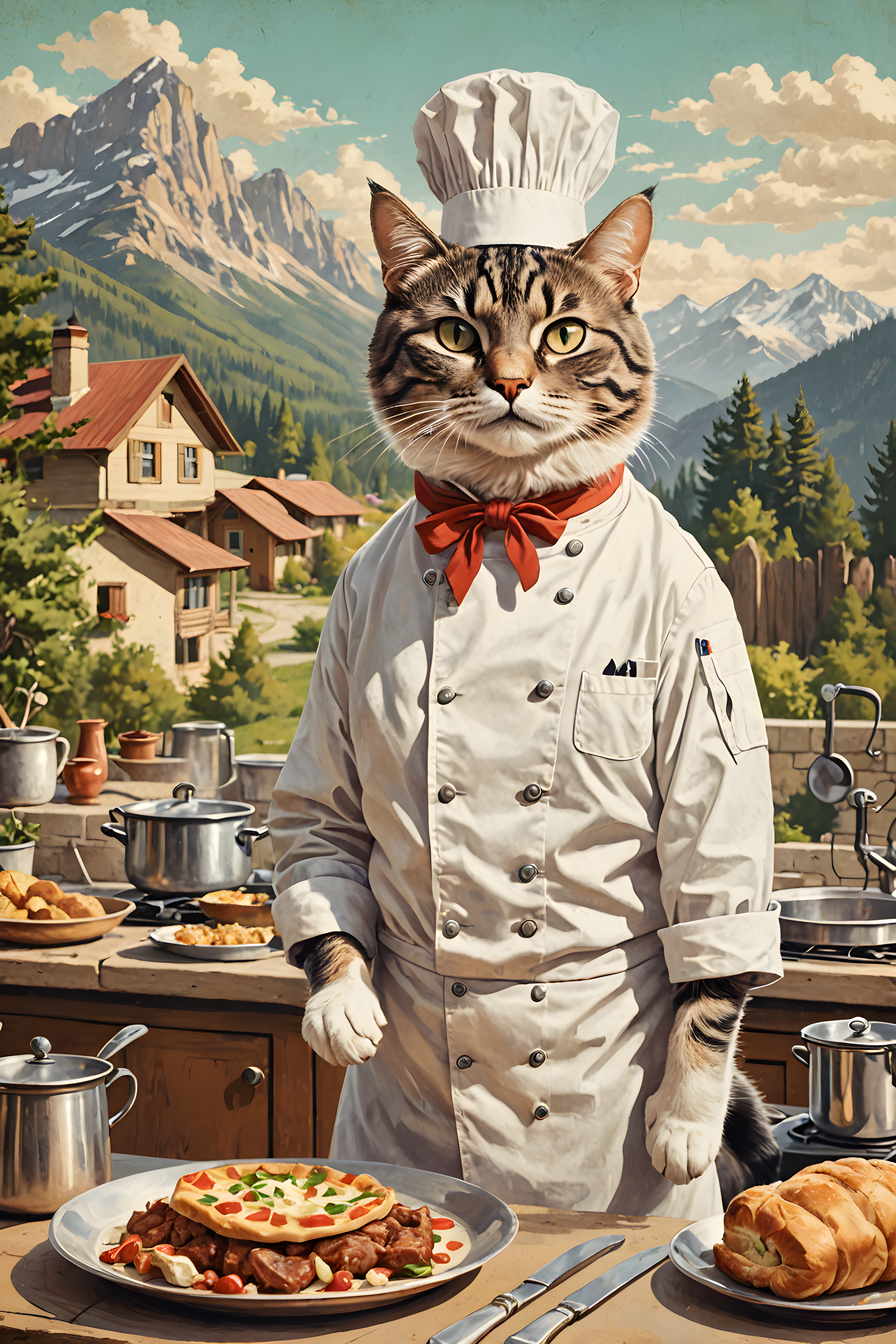 Chef Cat — Vintage Poster (Energetic)
