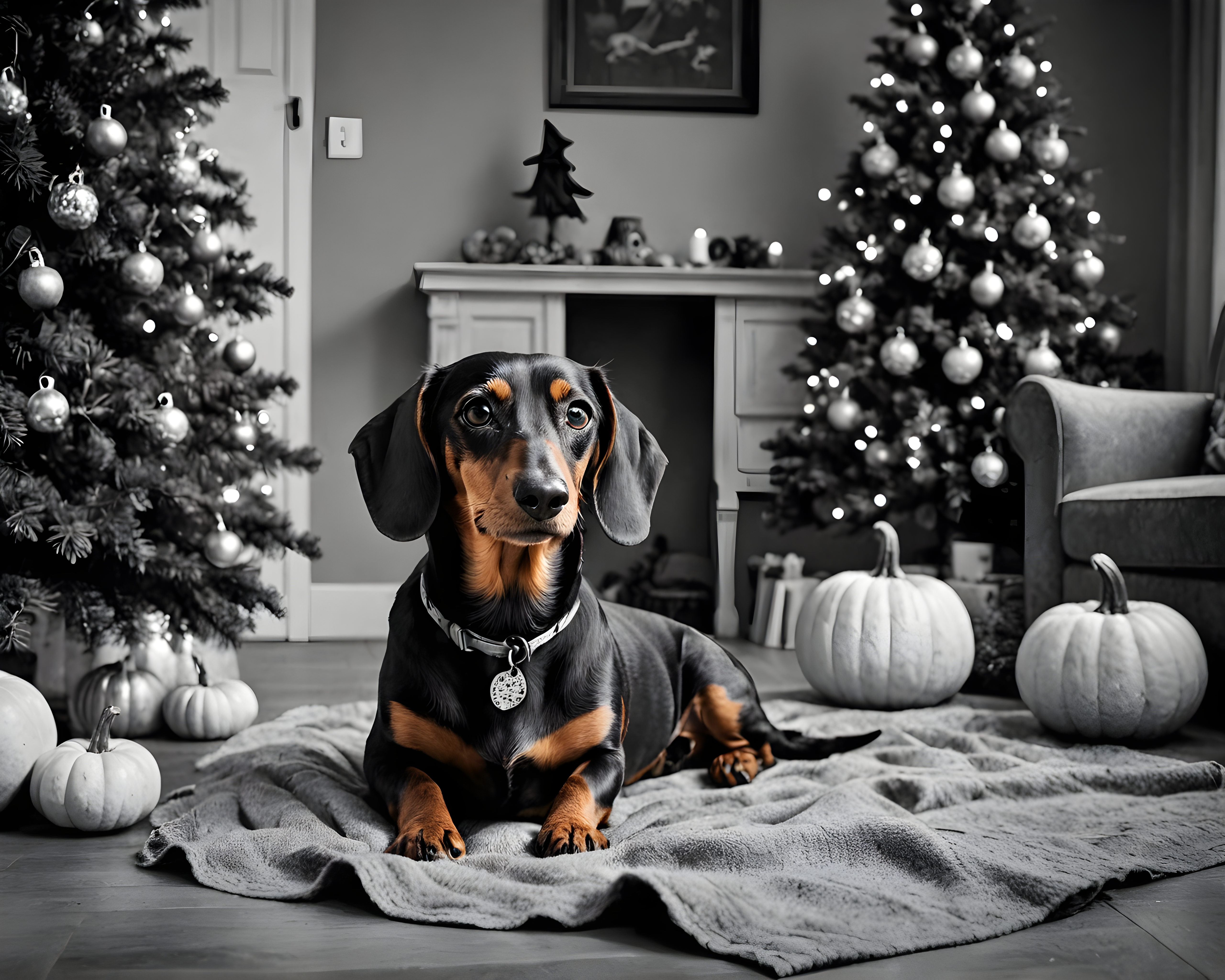 Detective Dachshund — Black & White (Seasonal)