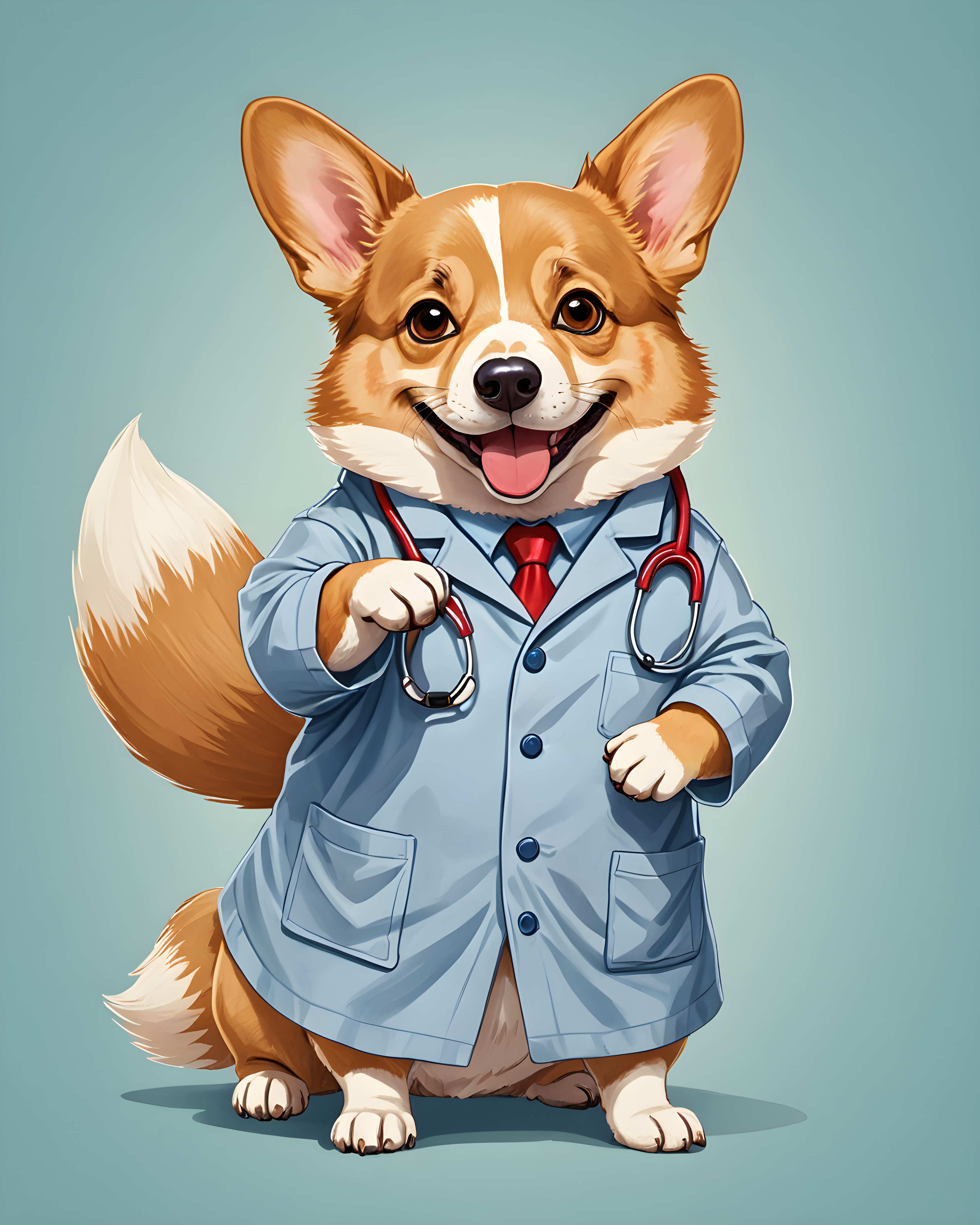 Doctor Corgi — Cartoon / Kawaii (Playful) — Wall Art (Printable) — Portrait 4×5