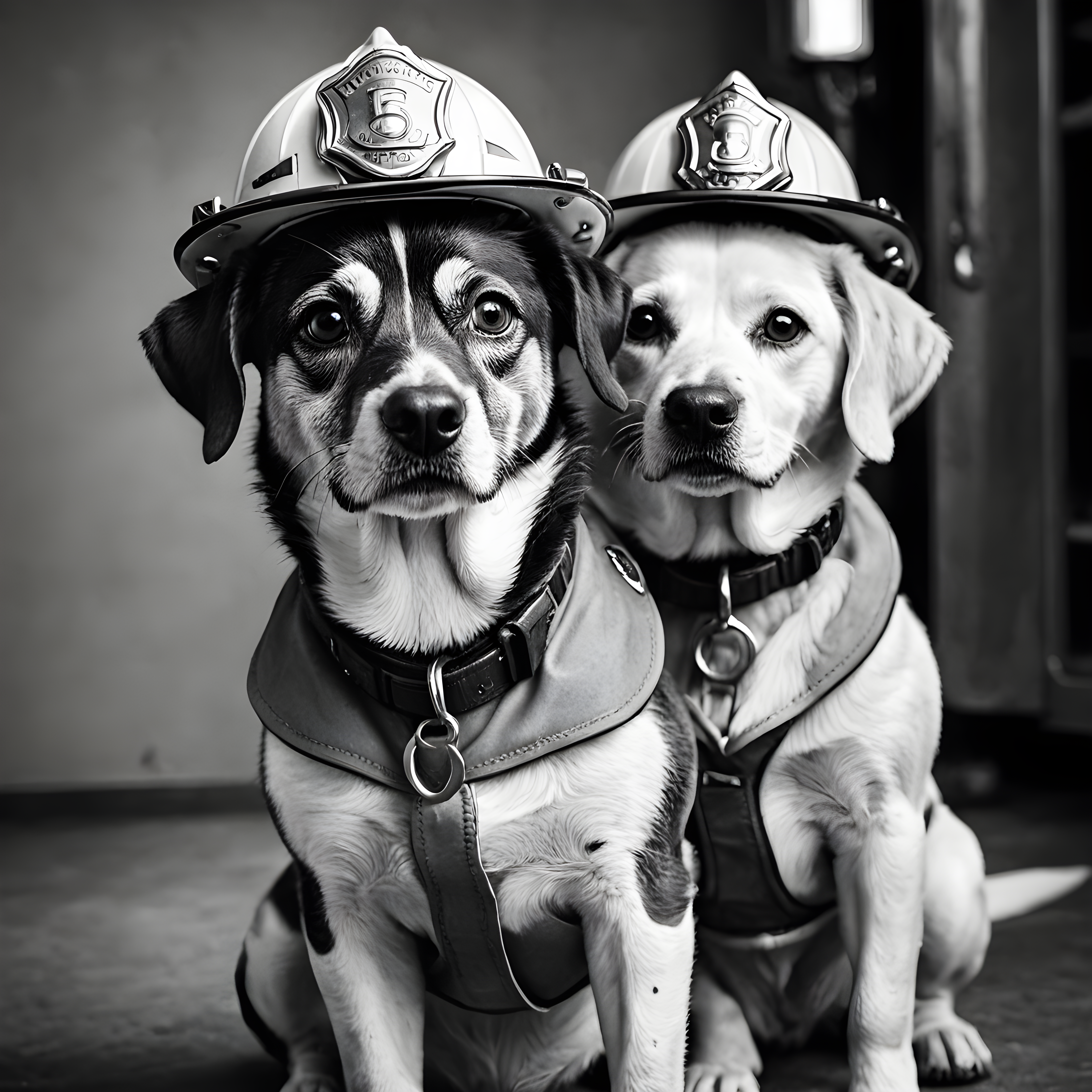Firefighter Dog — Black & White (Cute)