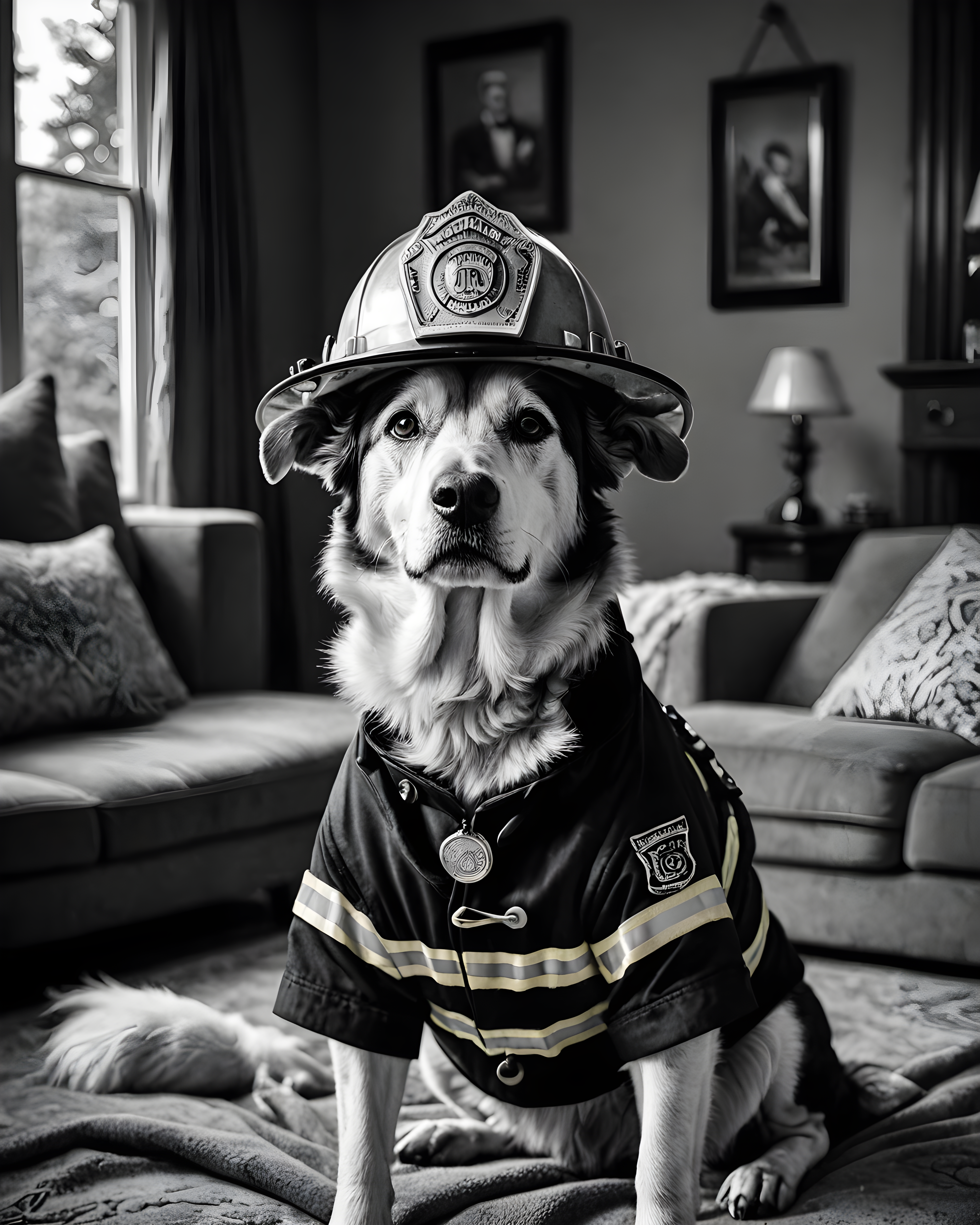 Firefighter Dog — Black & White (Luxury)