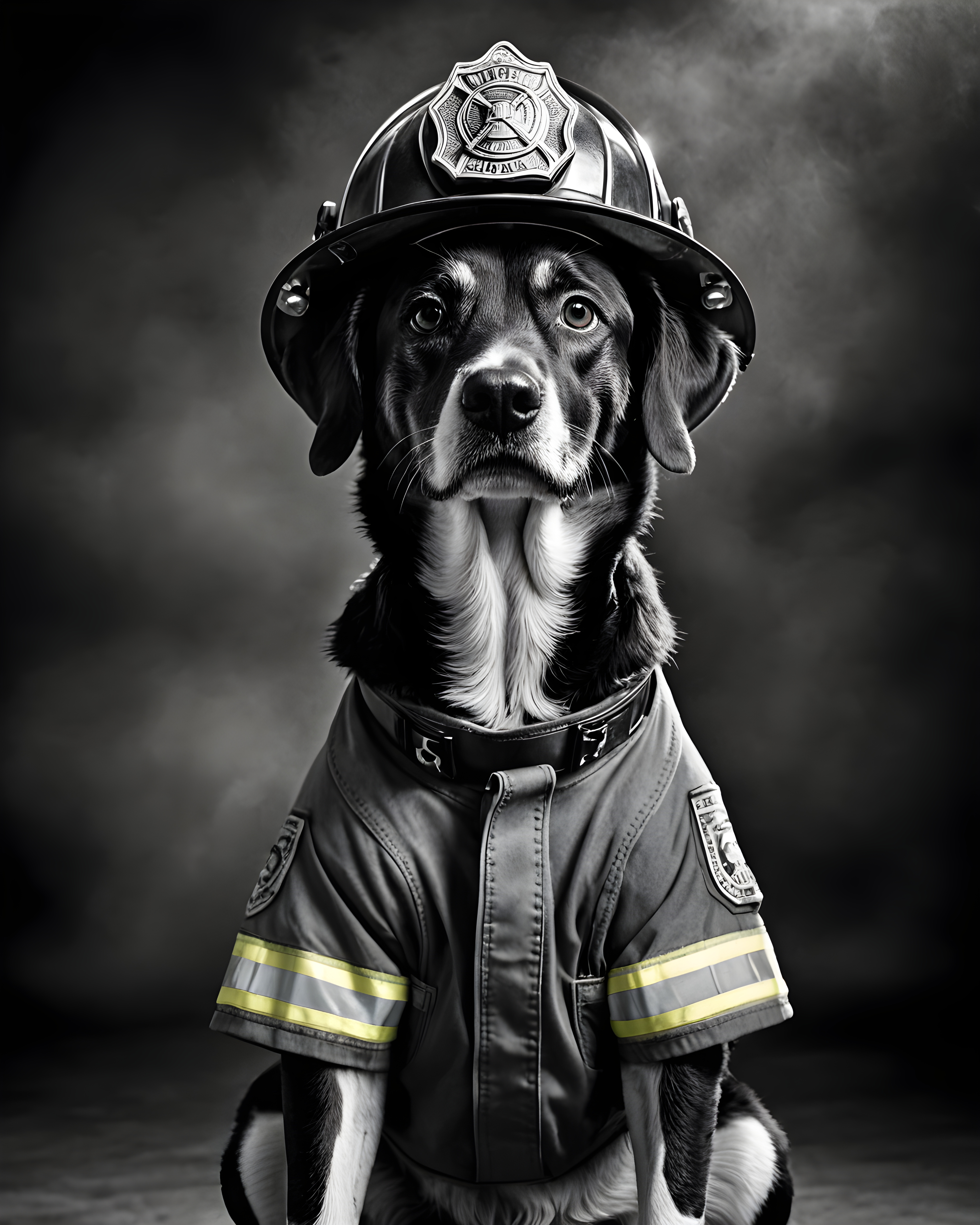 Firefighter Dog — Black & White (Romantic)