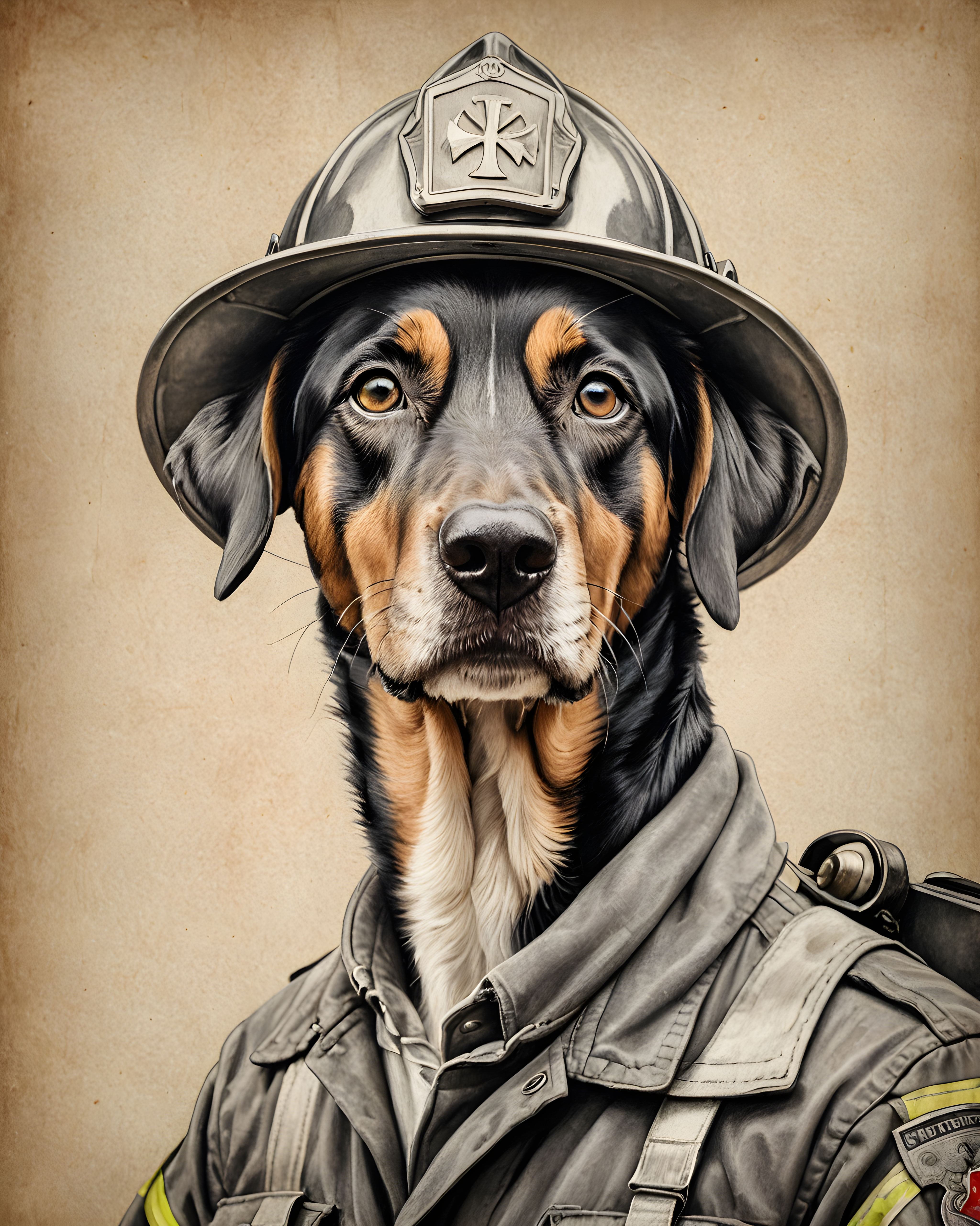 Firefighter Dog — Pencil Sketch (Romantic)