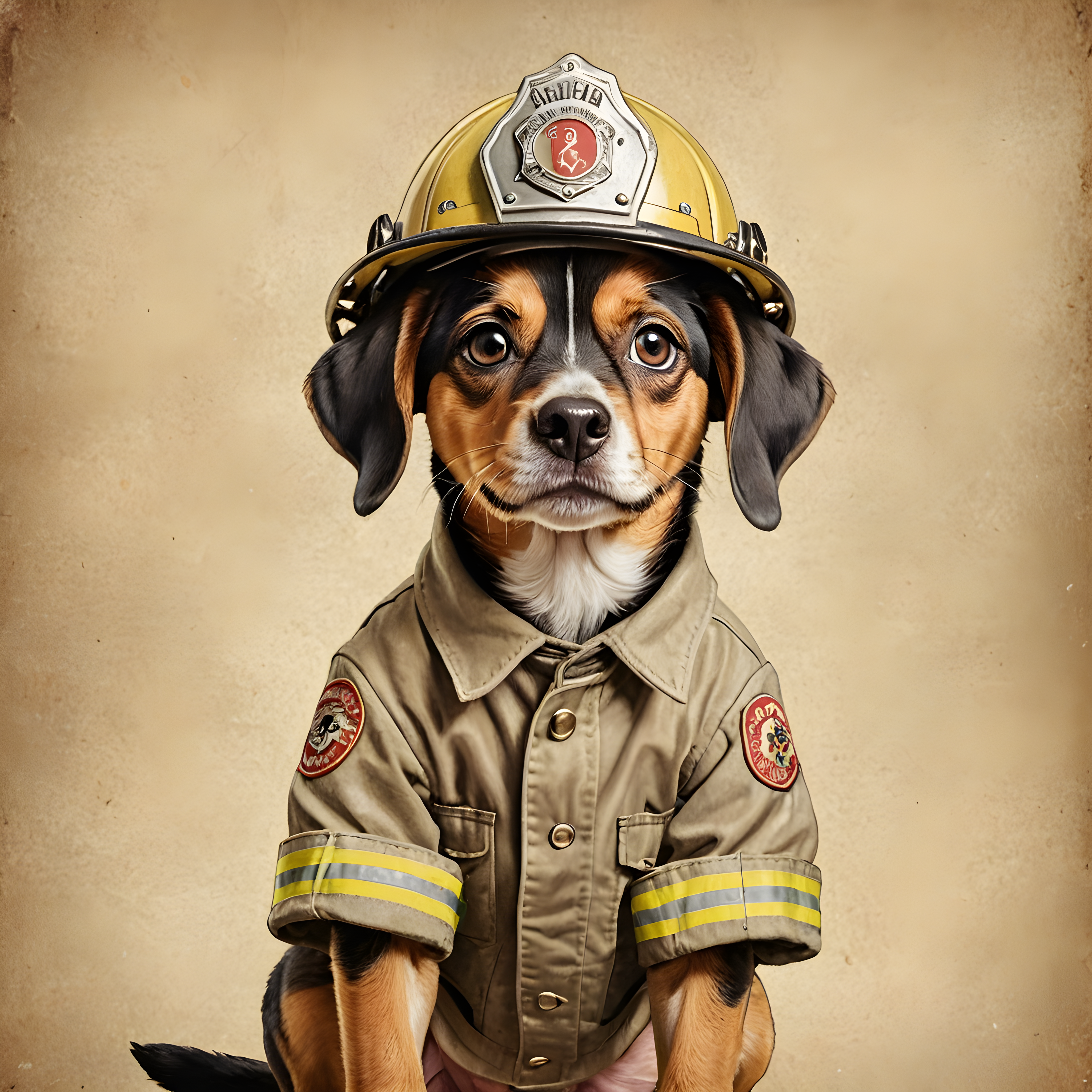 Firefighter Dog — Vintage Poster (Cute)