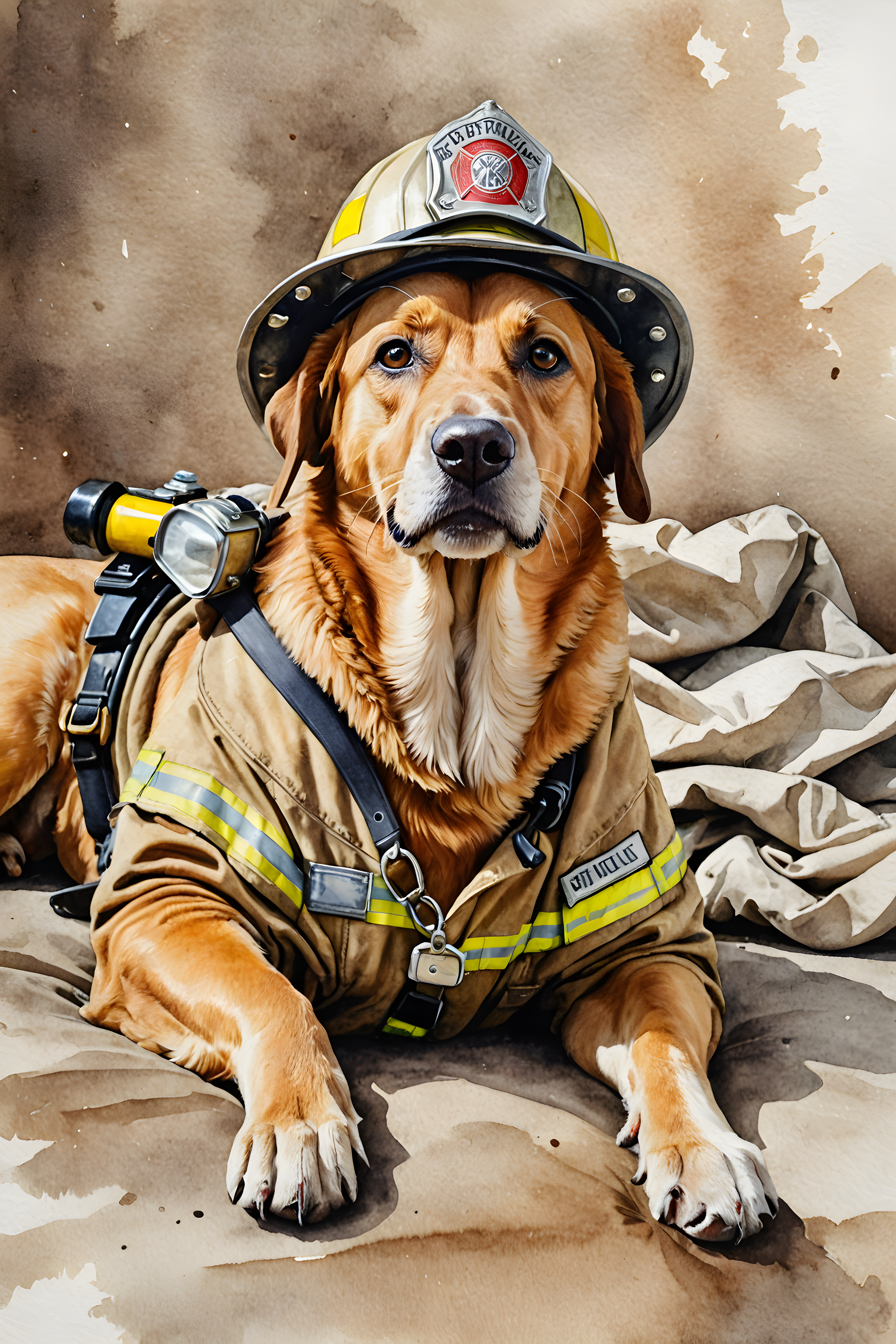 Firefighter Dog — Watercolor (Funny)